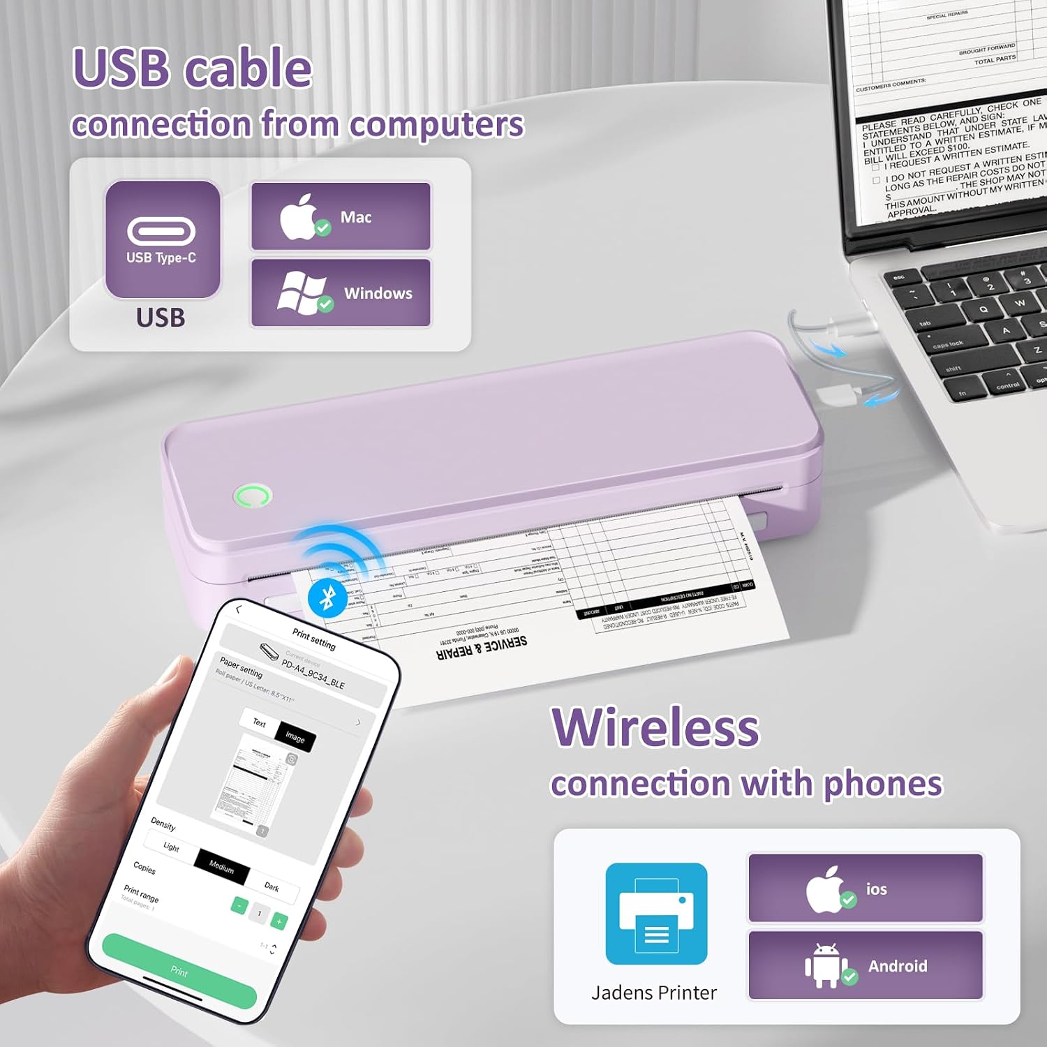 Detalle 2 de Gloryang Inkless Portable Printer US Letter 8.5×11 🖨
