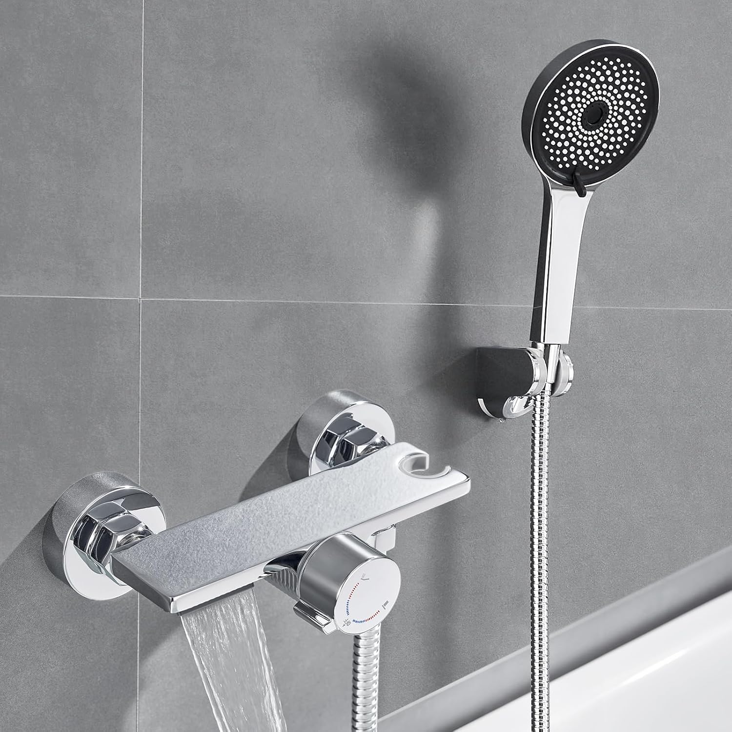 Thumbnail 1 de Auralum Miscelatore doccia in ottone con porta sapone, soffione 5 funzioni e tubo doccia 1,5 m