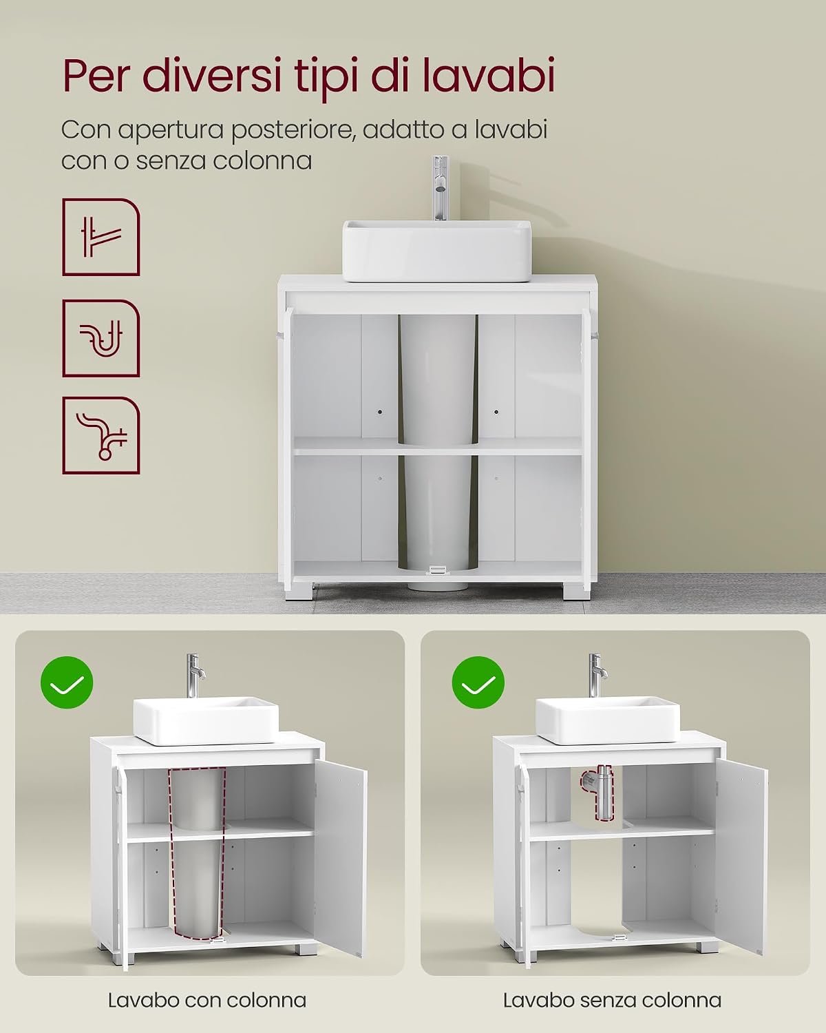 Detalle 1 de VASAGLE Mobile sottolavabo BBK506W01 60 cm