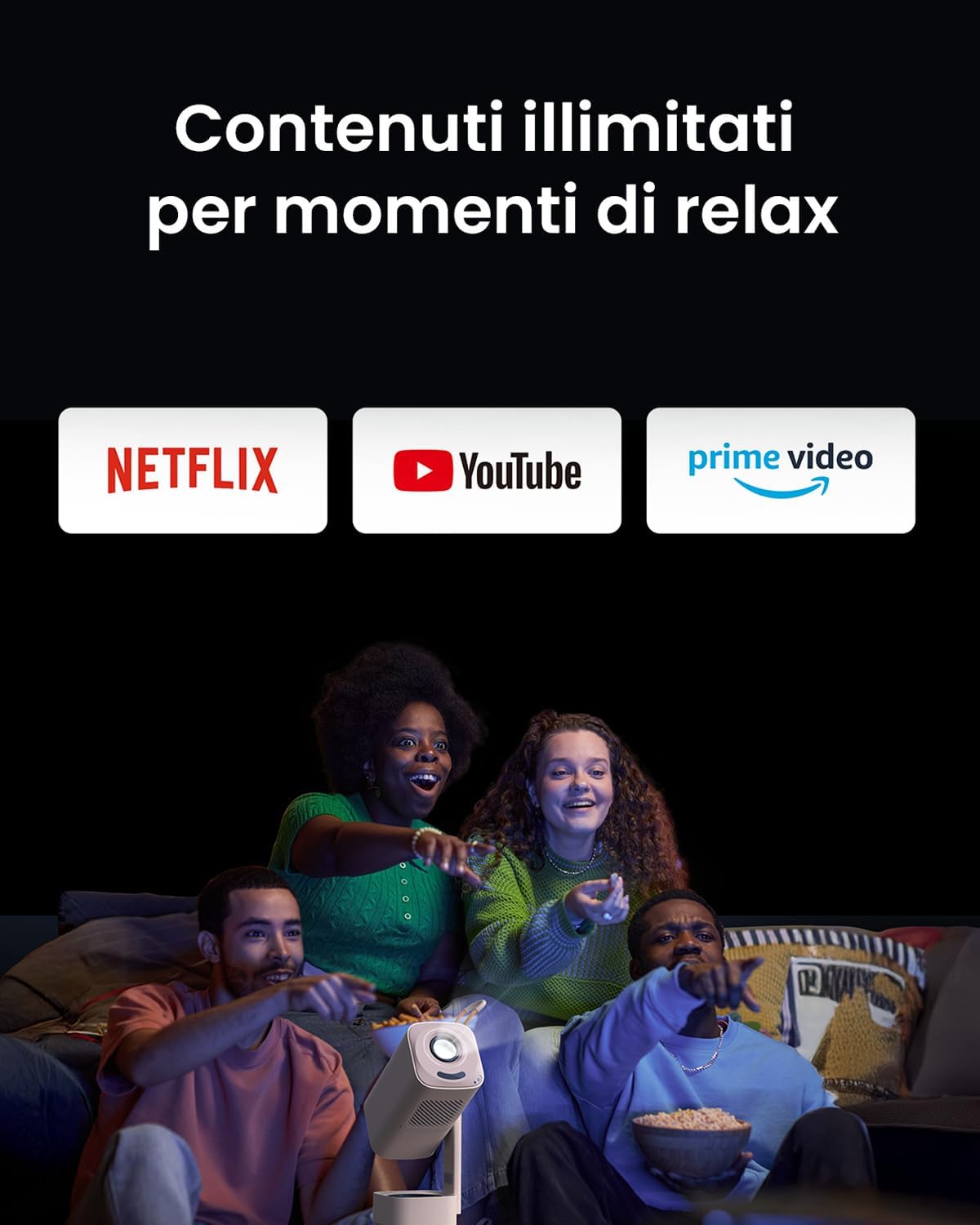 Detalle de Yaber T1 Pro Proiettore: cinema portatile 1080P con HDR10, 180° e audio Dolby