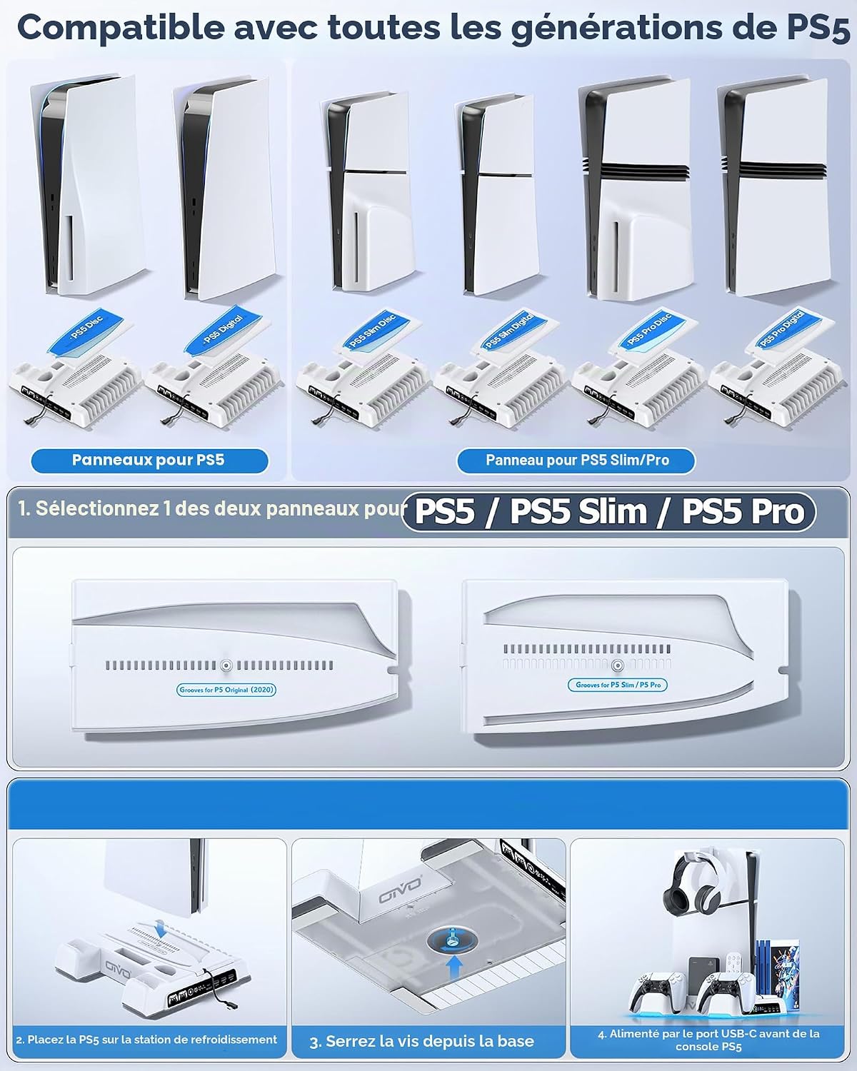 Detalle de OIVO support PS5 avec ventilateur à 3 vitesses