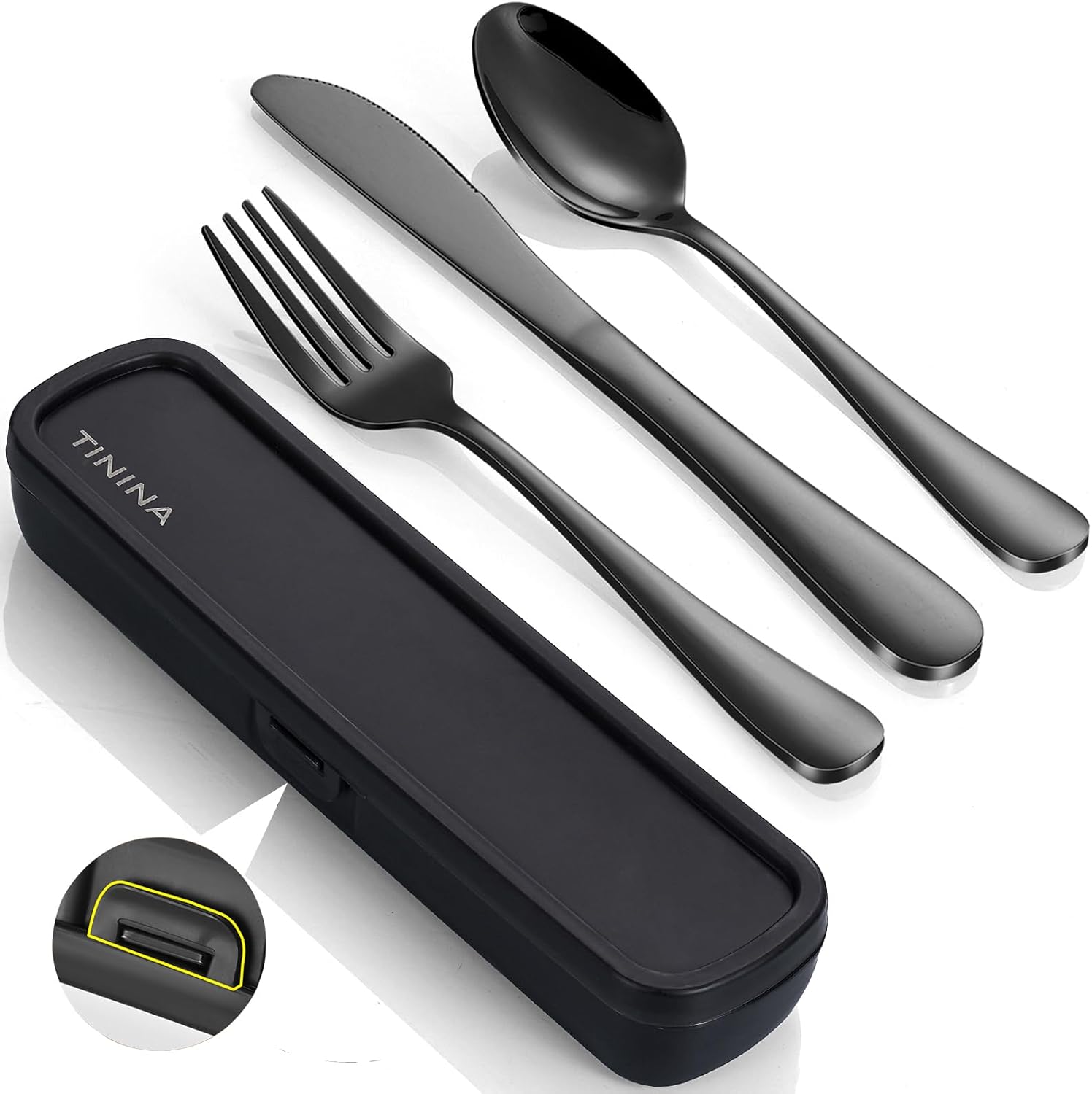 Detalle de Campingbesteck 4 Stück Edelstahl mit Etui