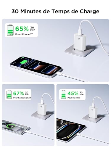 Thumbnail 2 de Chargeur USB C Rapide Aioneus 20W avec câble 2 m pour iPhone 15/16/17