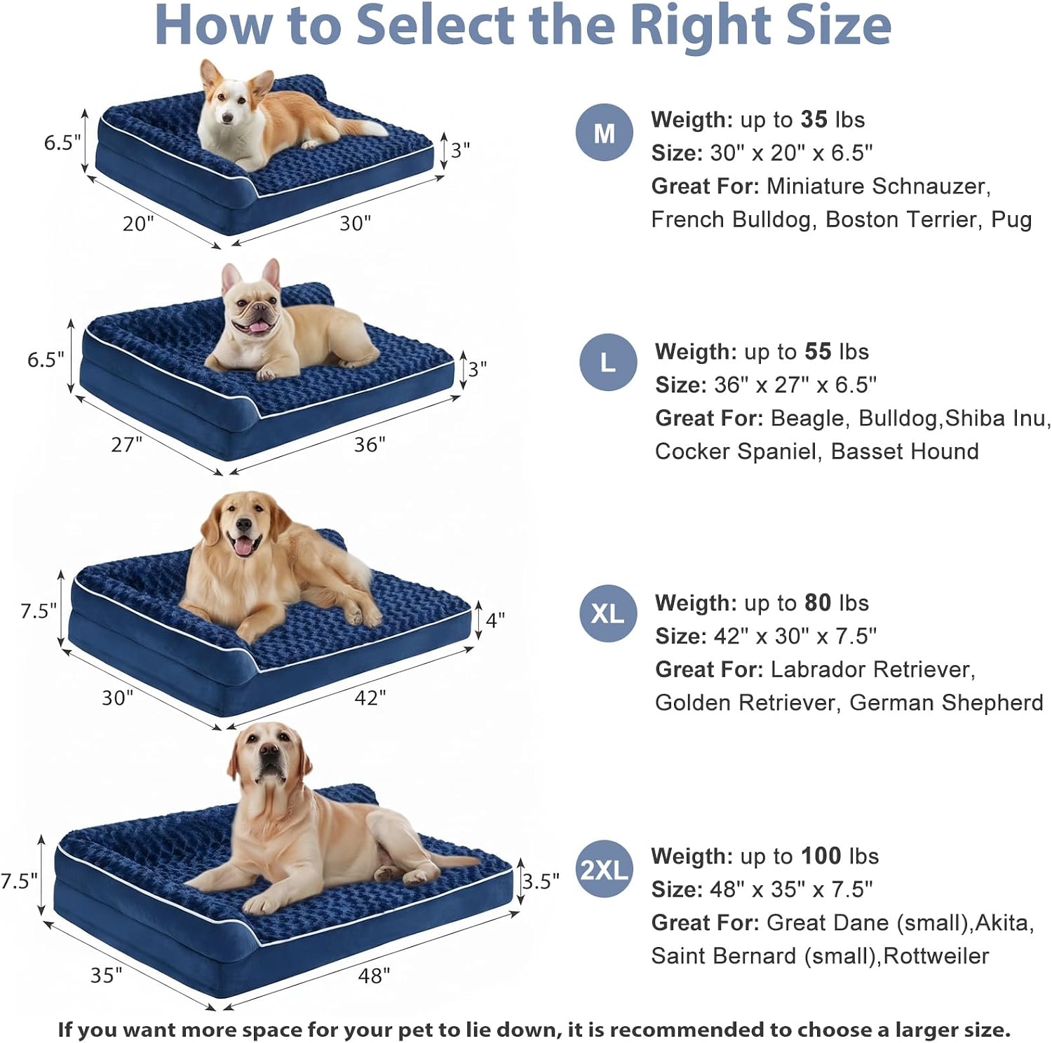 Detalle de BFPETHOME Orthopedic Dog Bed, 42 x 30 x 7.5-Inch L-Shaped, Washable