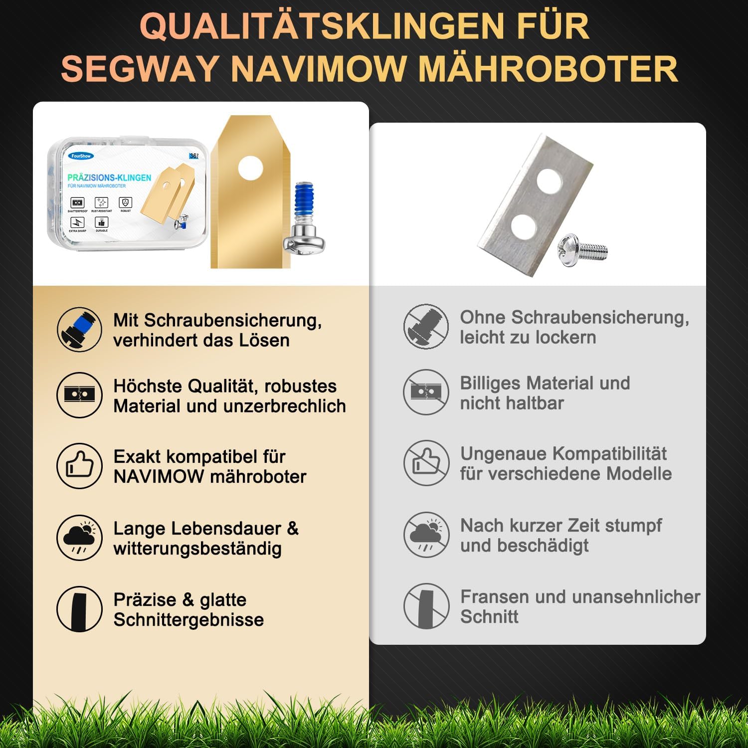 Detalle 2 de 36 Ersatzklingen für Segway Navimow (i-Serie, H-Serie, X-Serie) inkl. Schrauben mit Gewindesicherung