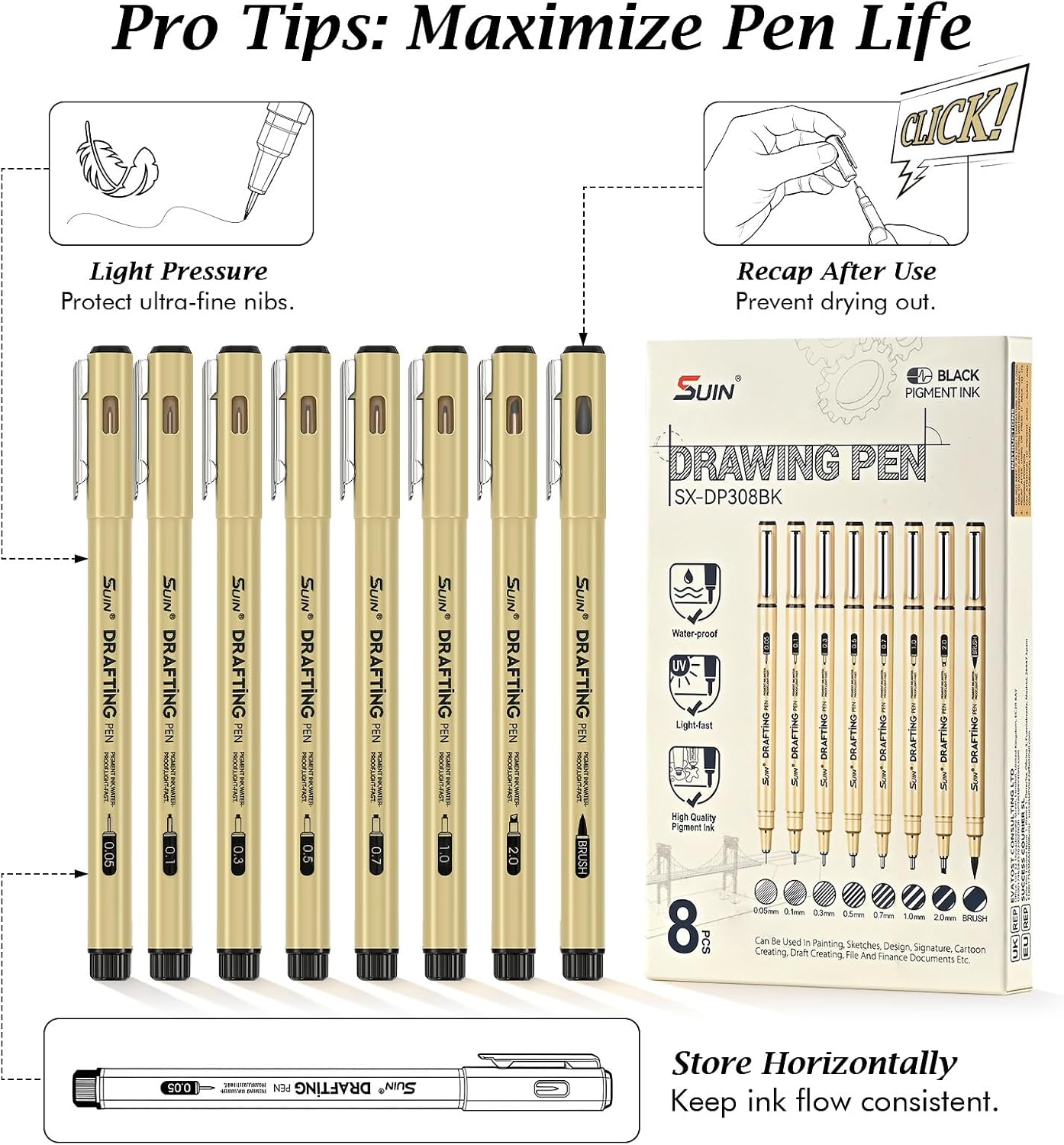 Thumbnail 6 de SUIN Fine Tip Drawing Pens – 8 Pack for Precision Illustration and Sketching