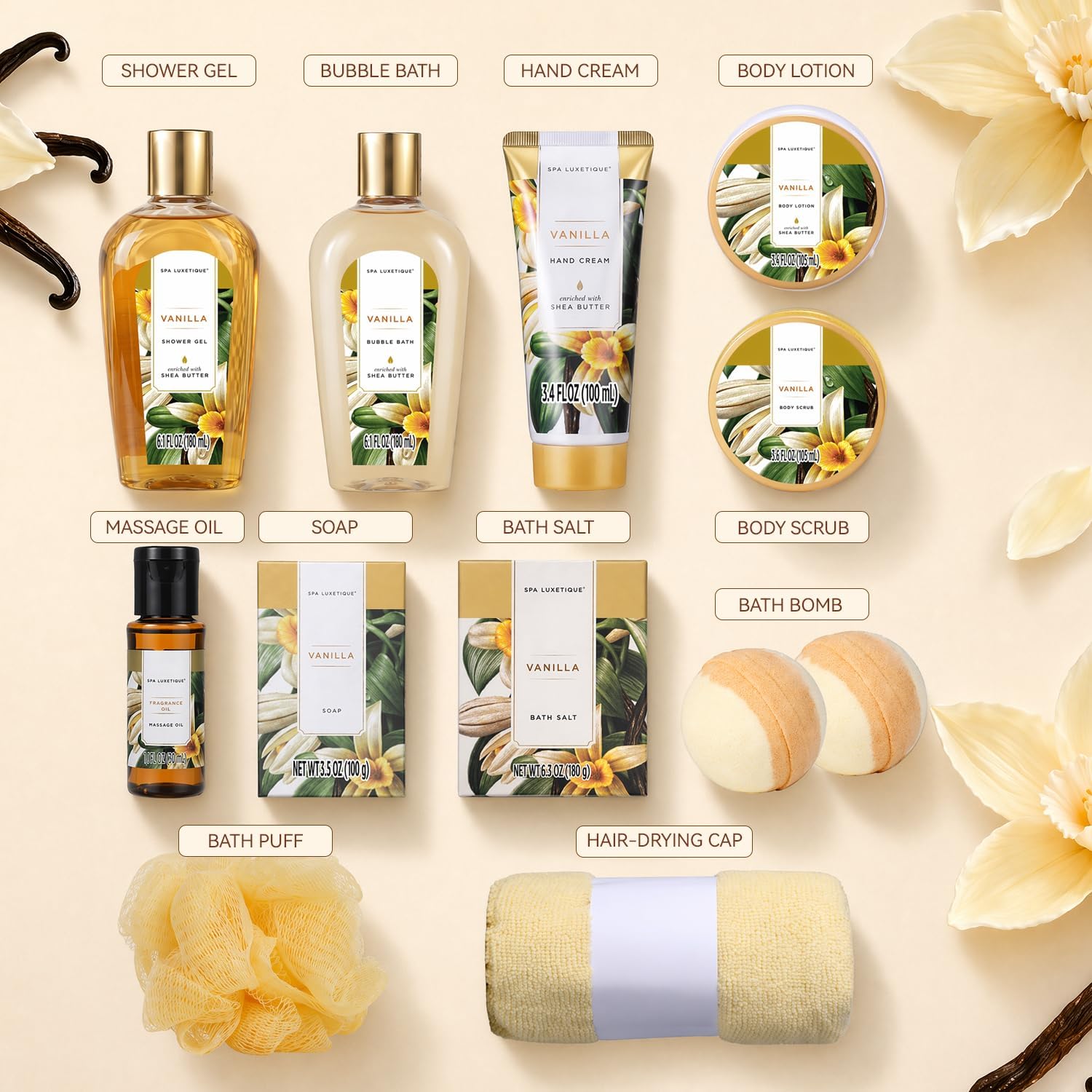 Detalle 2 de Spa Luxetique Vanilla Bath and Body Gift Set, 12-Piece Spa Basket