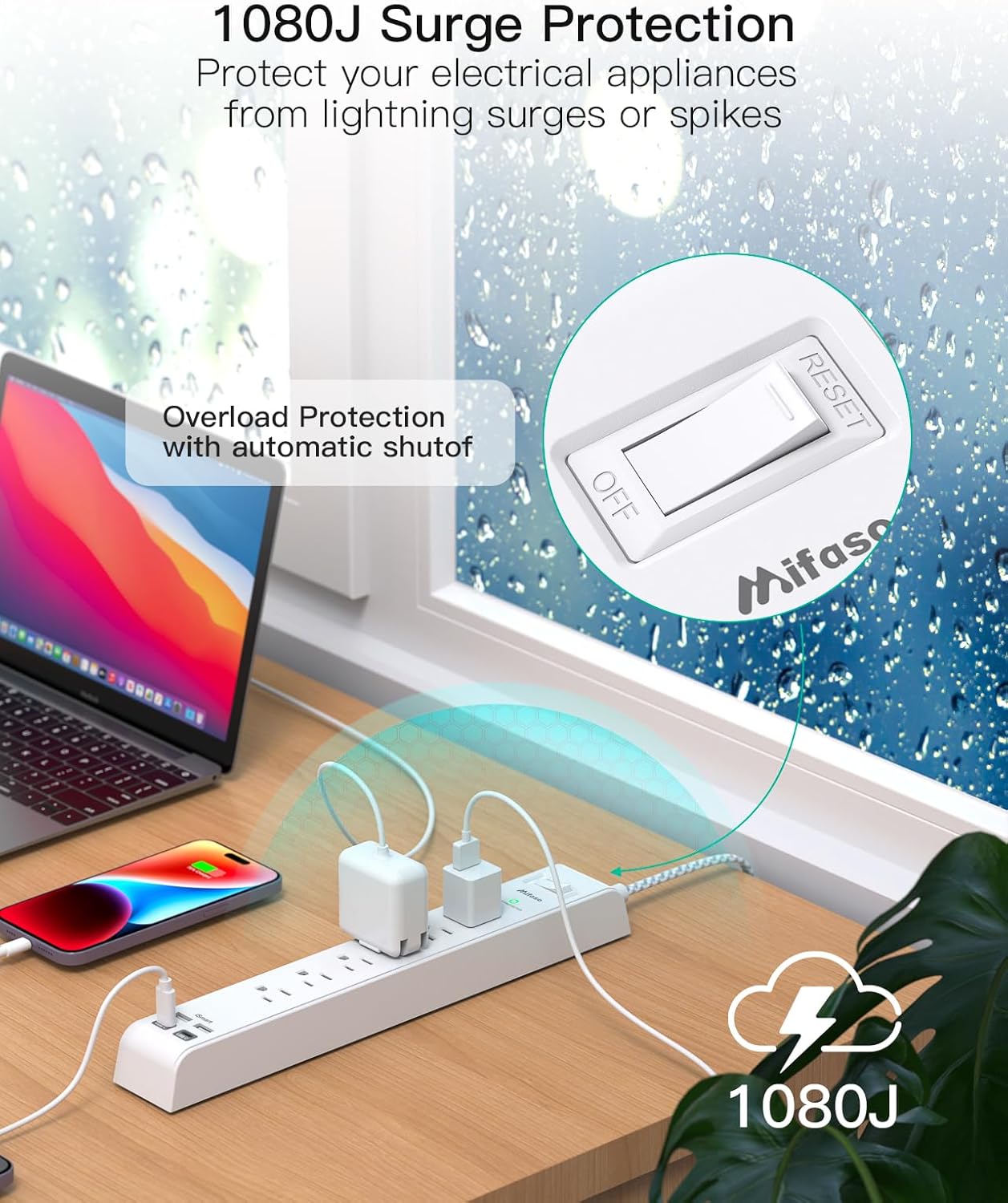 Thumbnail 4 de mifaso 2 Pack Power Strip 12FT extension cord