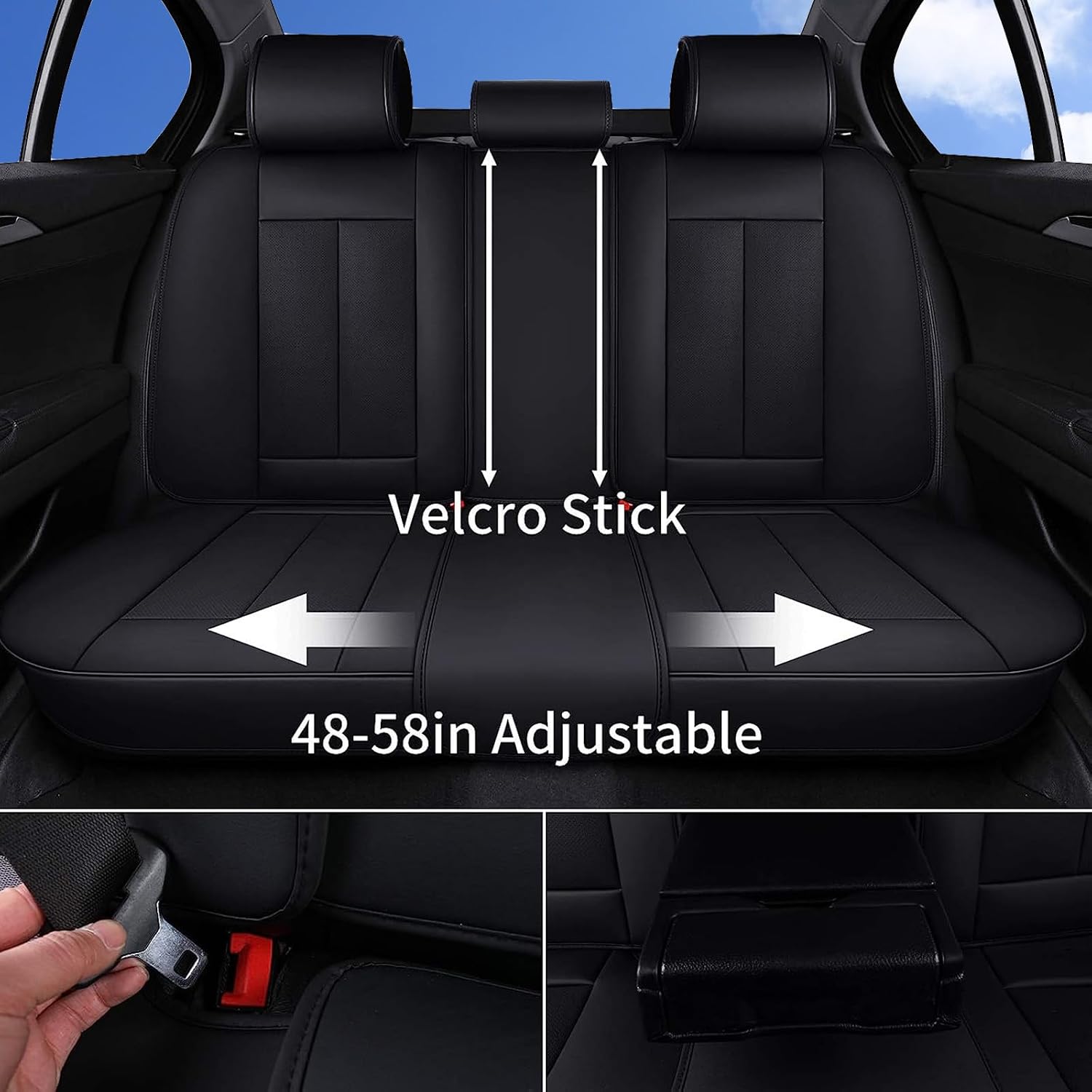 Detalle 2 de Coverado Car Seat Covers 5 Pieces Full Set Universal Waterproof Nappa Leather Auto Seat Protectors (Black)