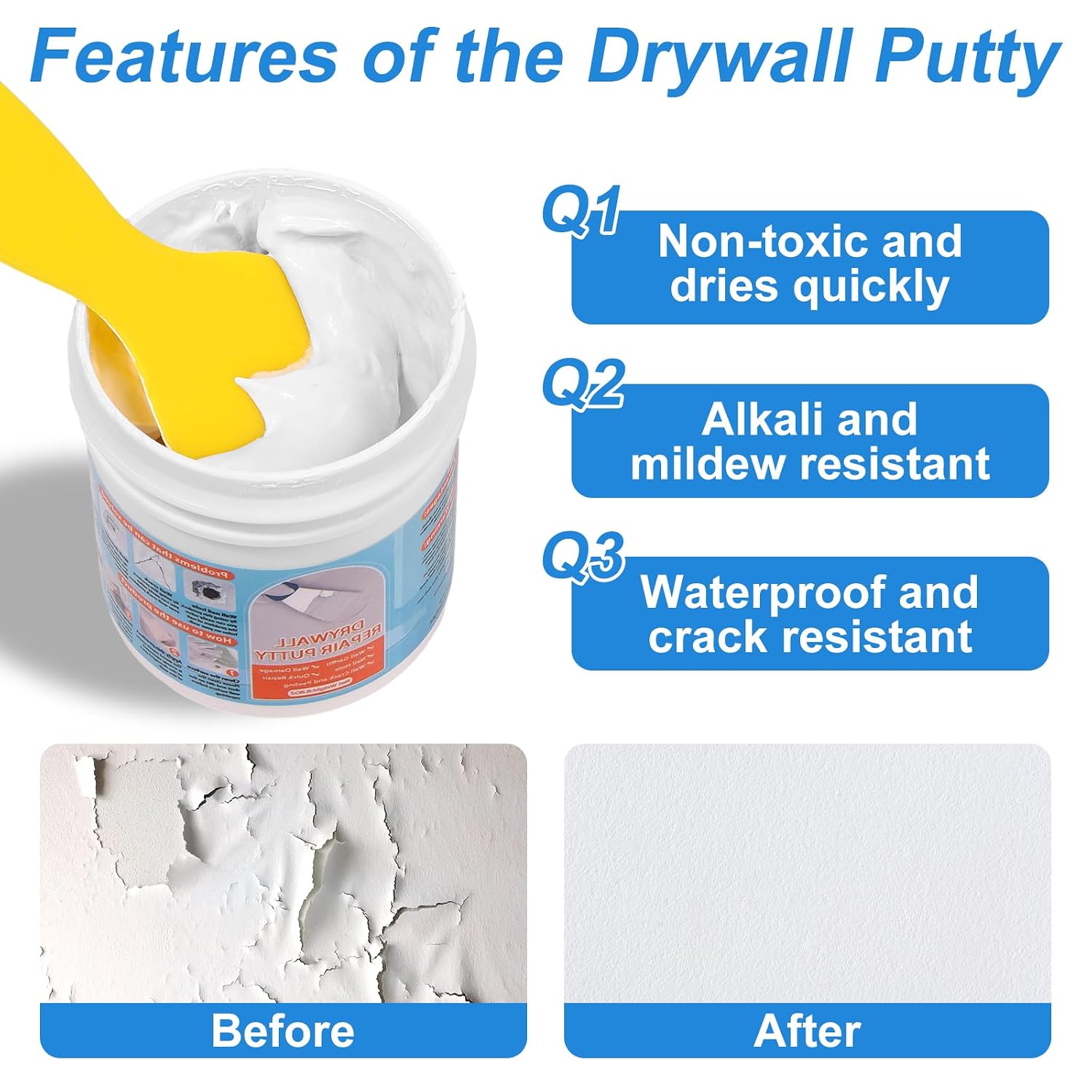 Detalle de LifeisLuck LX0103 Drywall Repair Kit with 8.8 fl oz White Paste
