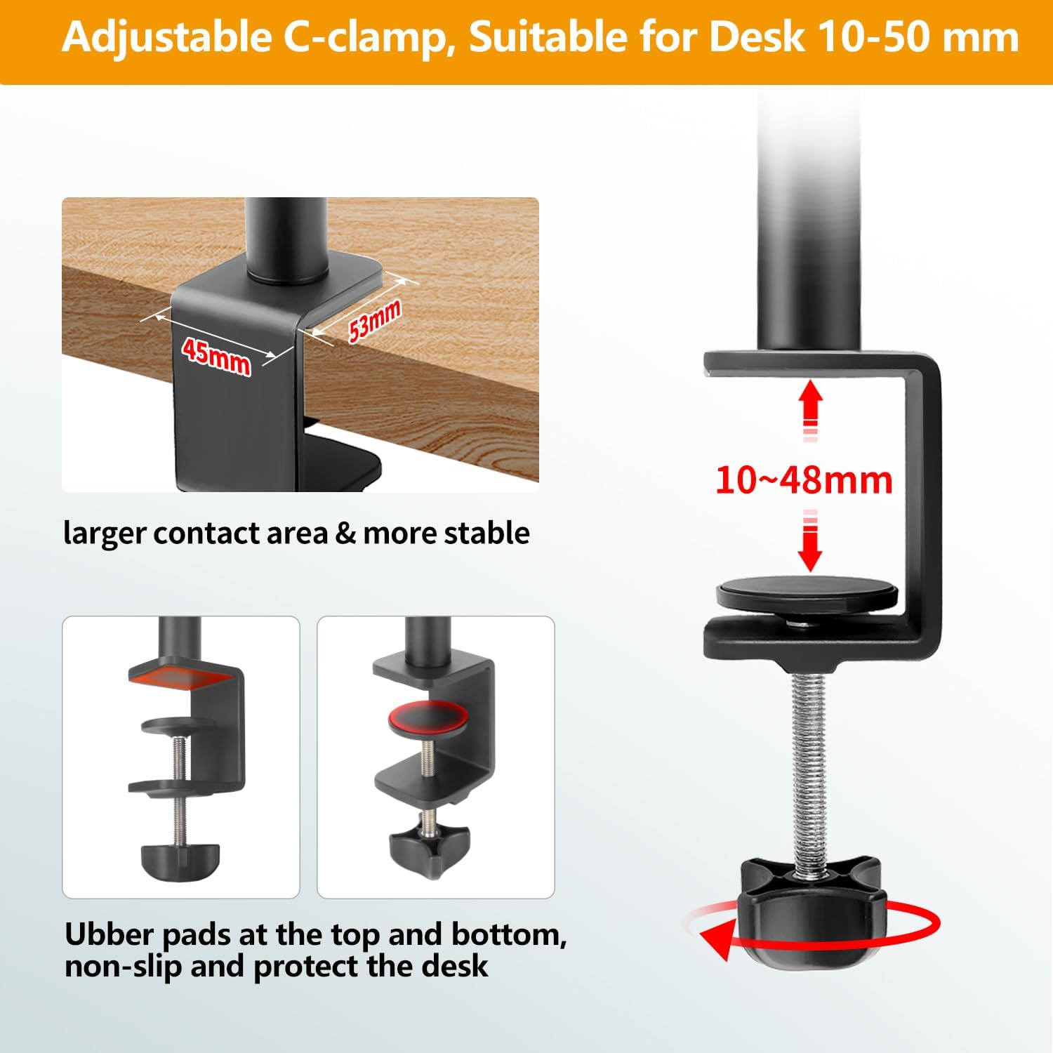 Detalle de JEBUTU Camera Desk Mount (37.6–83cm) with 1/4" Ball Head for Webcam, Ring Light & Live Streaming