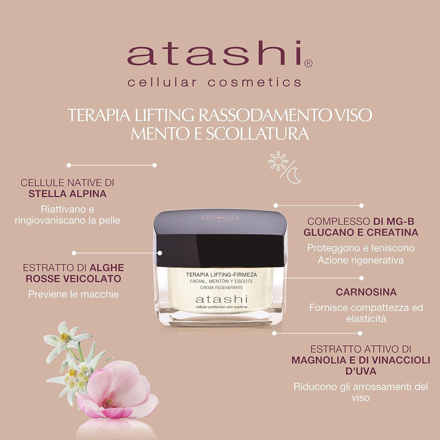 Detalle de atashi Compattezza e Luminosità – Trattamento Rassodante Viso, Mento e Décolleté