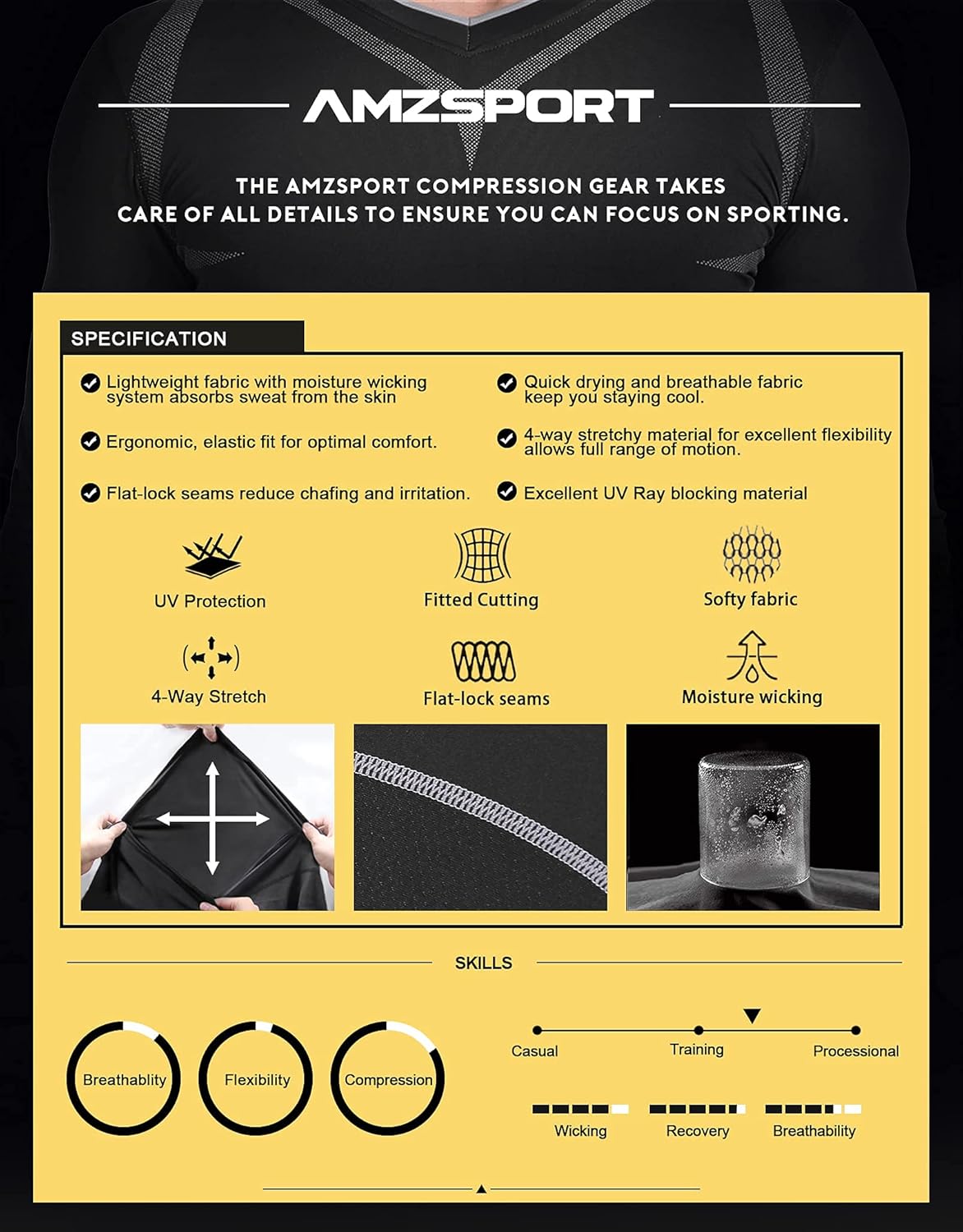 Thumbnail 5 de AMZSPORT Canotta Compressione Uomo con asciugatura rapida e logo riflettente per palestra, running e bodybuilding