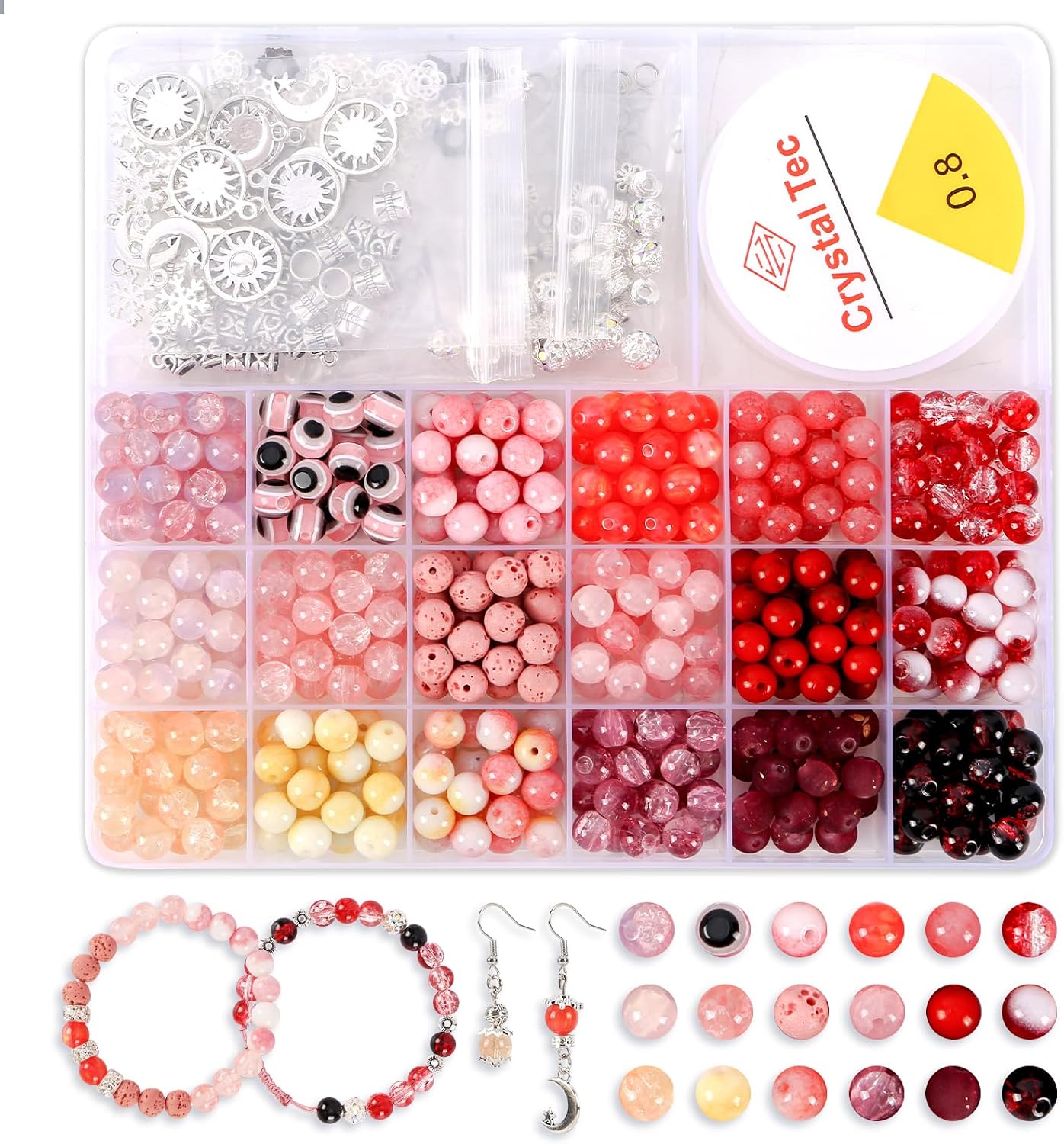 Detalle de Tunmiok LW-RMX-A01 Glass Bead Jewelry Making Kit, 18 Colors, 8mm