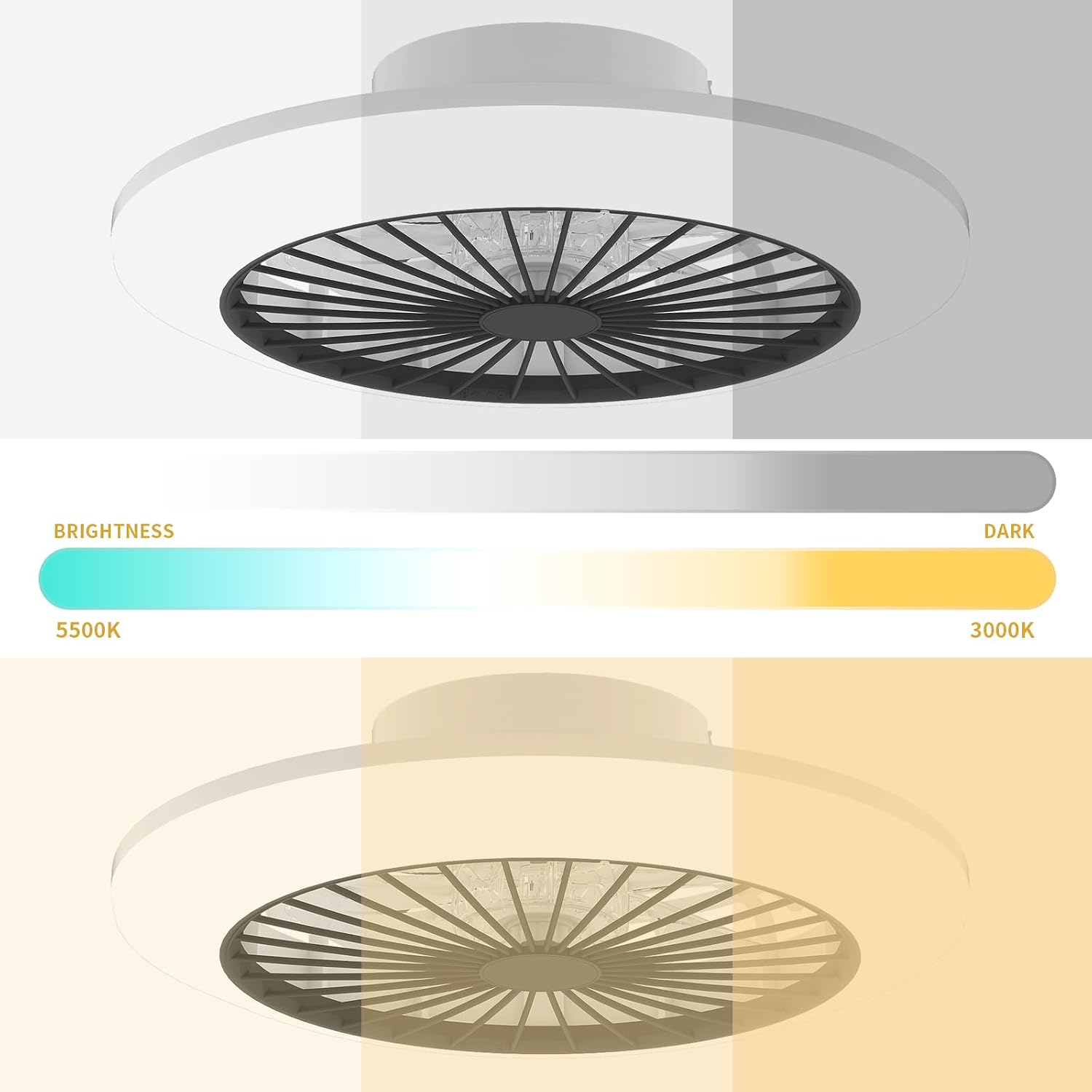 Detalle 2 de BKZO 45.5cm LED Ceiling Fan with Light – 6-Speed, Stepless Dimming, 3000–5500K