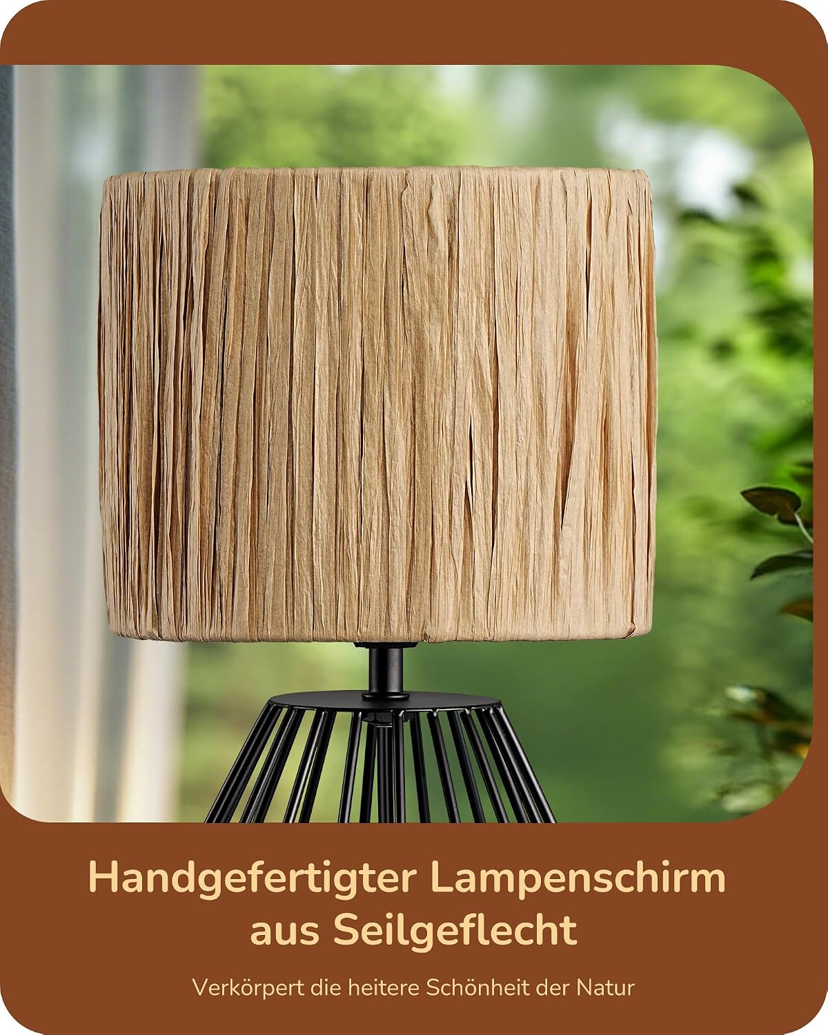 Thumbnail 1 de EDISHINE Tischlampe Wohnzimmer – Boho-Stil mit gewebtem Papierseil-Schirm, E14, 29 cm, Schwarz