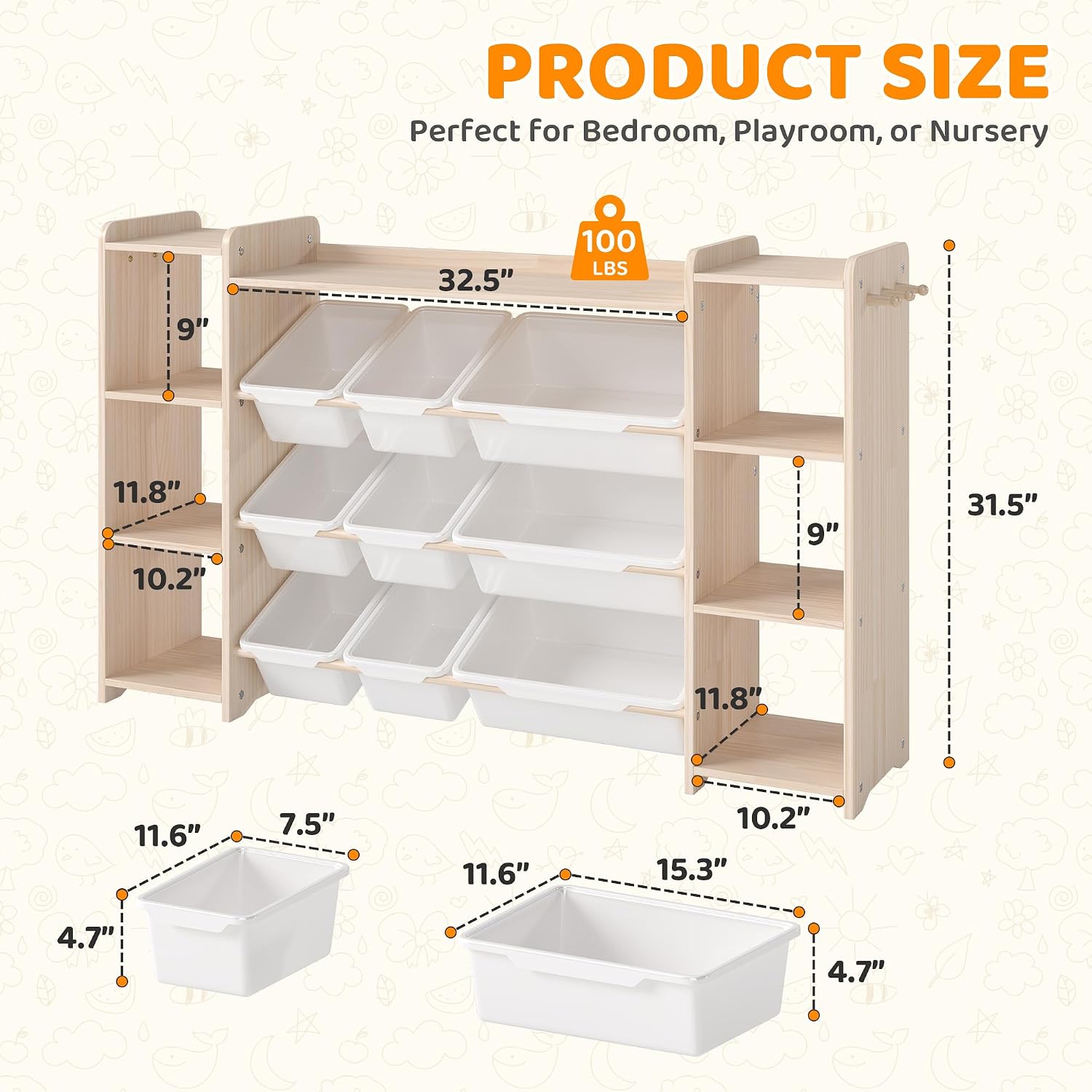 Thumbnail 1 de GITAWUSA Toy Storage Organizer, 6 Shelves, 9 Bins, 6 Hooks, 57-Inch
