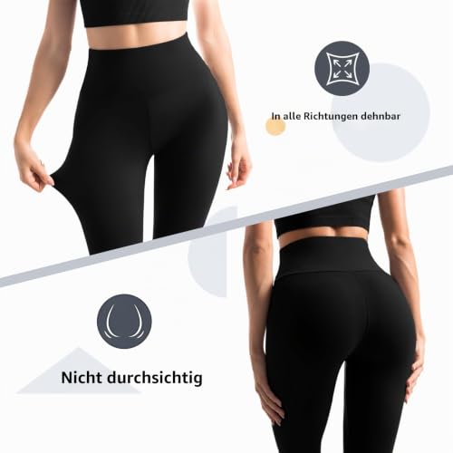 Detalle de Leafigure 2er-Pack Damen-Sportleggings, High Waist, blickdicht mit Seitentaschen