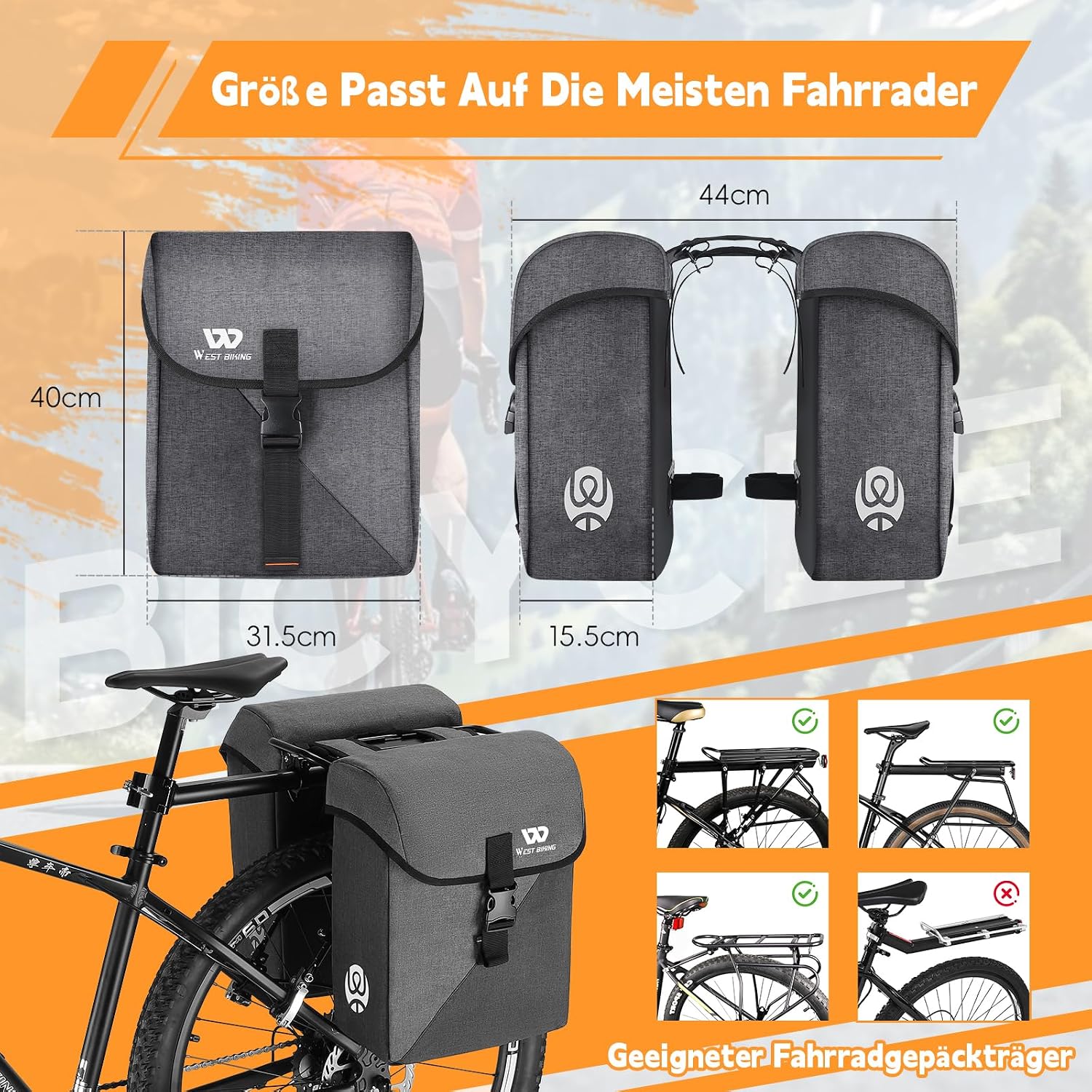 Thumbnail 3 de HONGYEA Sacoche Velo tridimensionnelle pour Porte-bagages – 35L, étanche et polyvalente