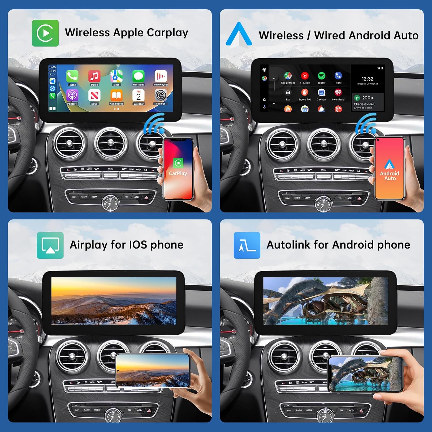 Detalle de Road Top Autoradio da 12,3” con CarPlay wireless e Android Auto wireless per Mercedes NTG5.0 (W205/W447, 2016-2018)