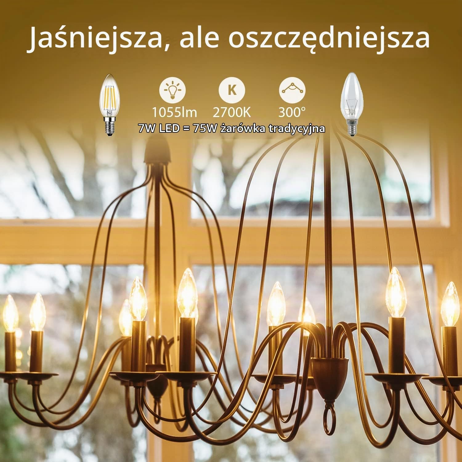 Detalle de LVWIT E14 C35 – żarówka LED 7 W, 1055 lm, ciepła biel 2700 K