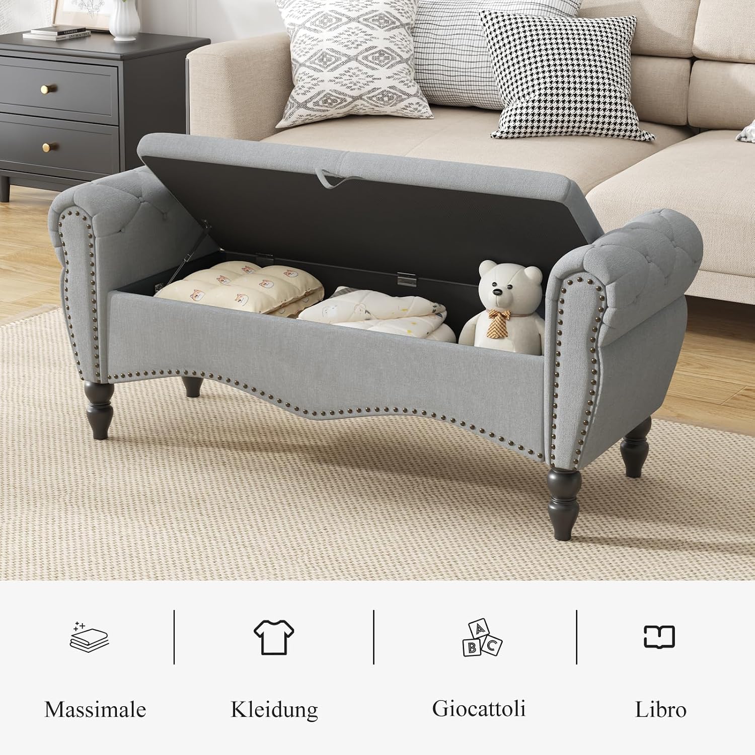 Thumbnail 3 de Ckaff Panca Fondo Letto 130 cm: cassapanca contenitore con pouf e poggiapiedi in stile moderno