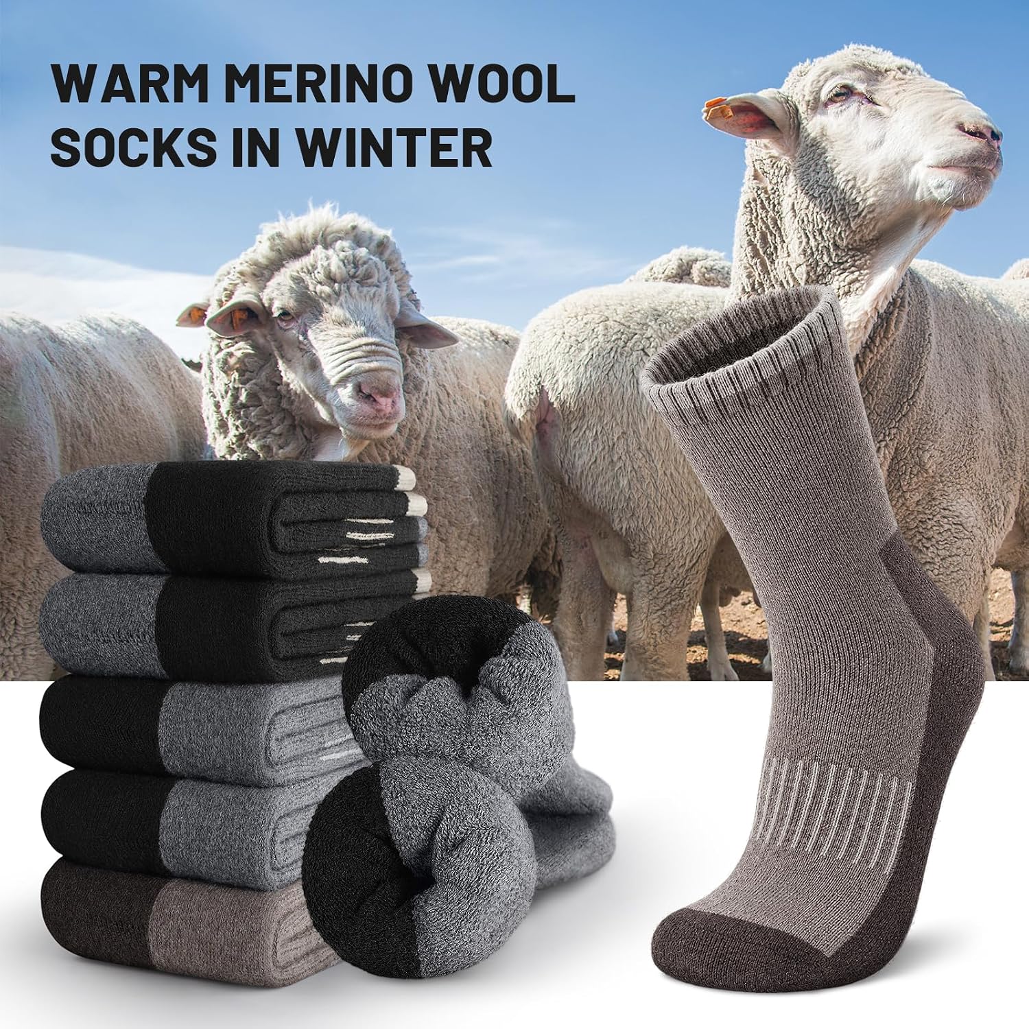 Detalle de SIMIYA sc10 Merino Wool Hiking Crew Socks, 5 Pairs, Cushioned