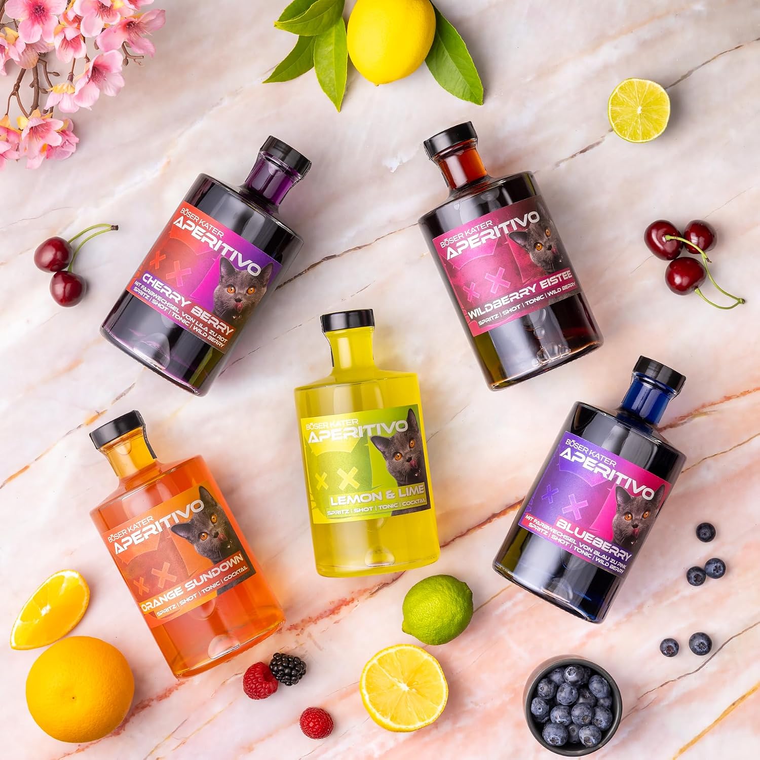Detalle de BÖSER KATER Lemon & Lime Aperitivo Geschenkset mit 2 Gläsern (0,5 l, 15% Vol.)