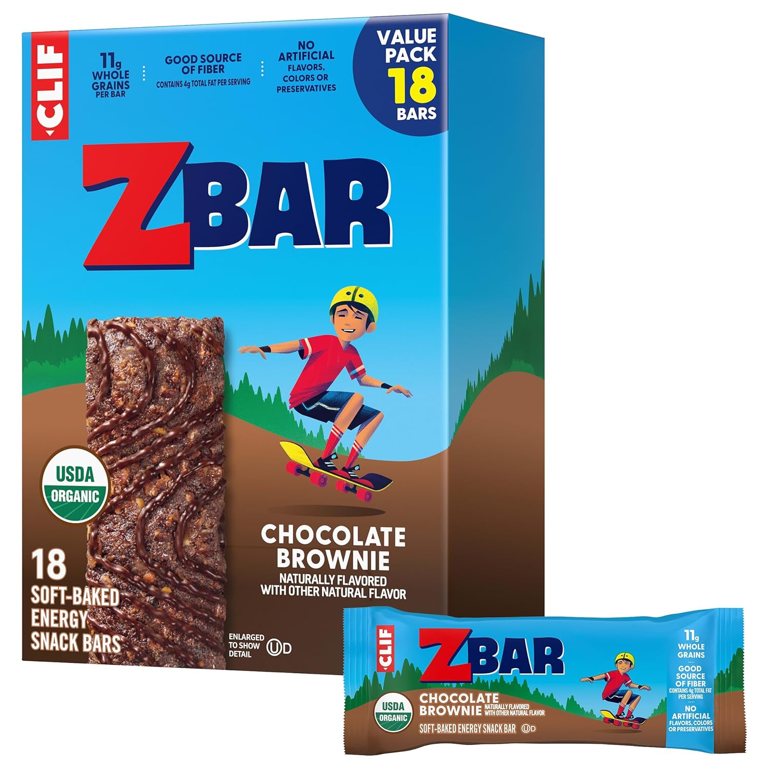 Detalle de CLIF Kid Zbar 8898205 Chocolate Brownie Organic Granola Bars, 18 Count