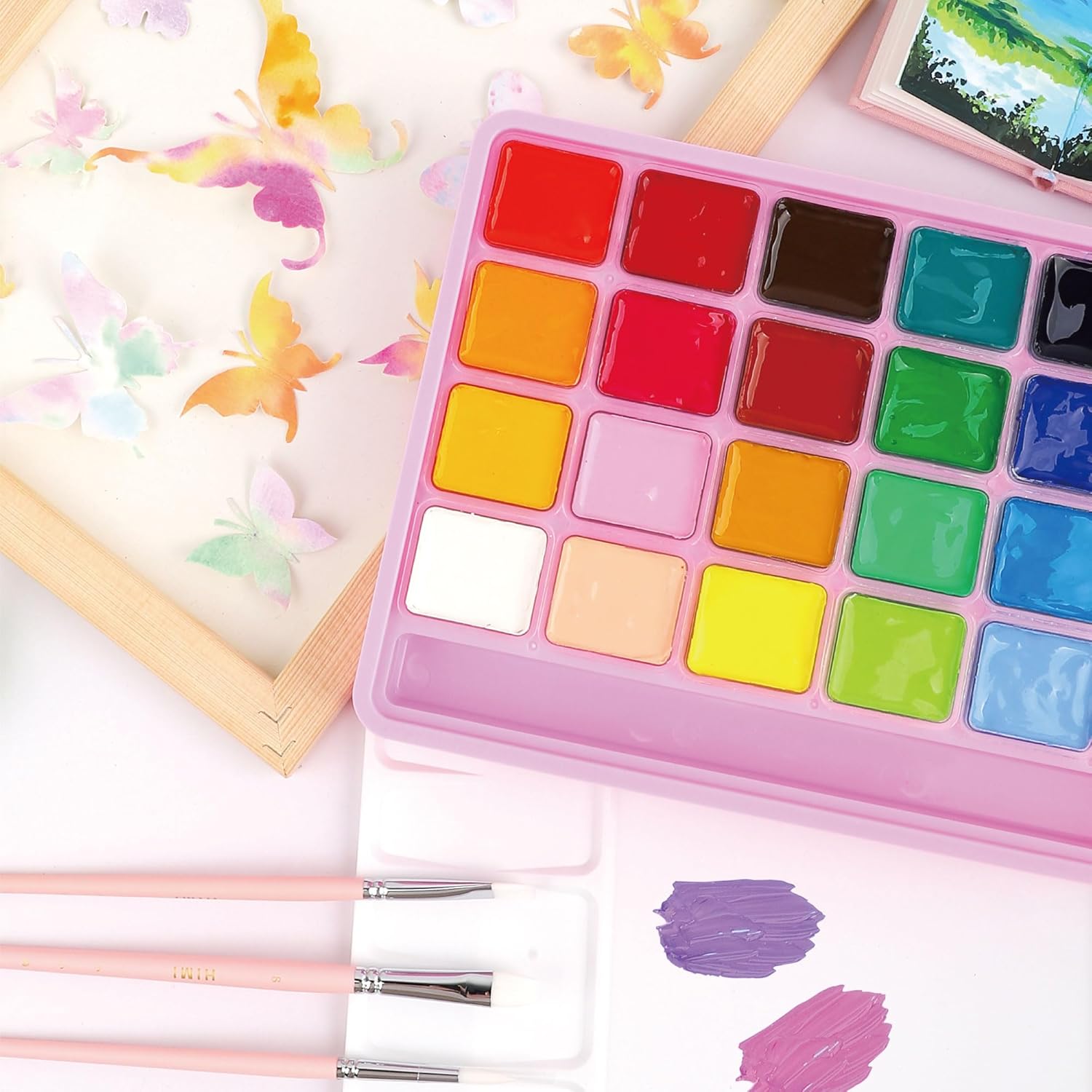 Detalle de Himi Gouache 24 couleurs 30 ml – Motif tasse en gelée, pinceaux non toxiques et portable