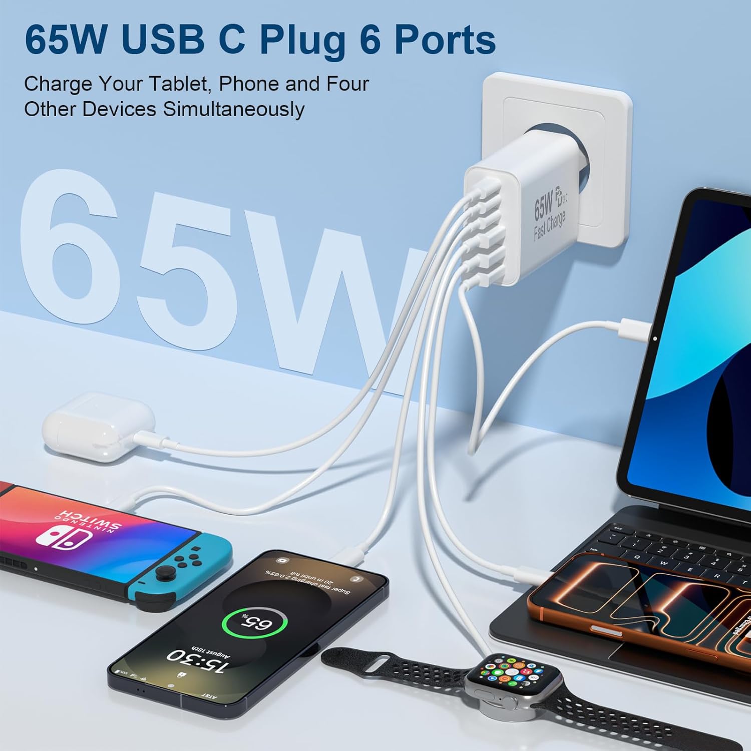 Detalle de USB-C fast charge 65W 6-port charger