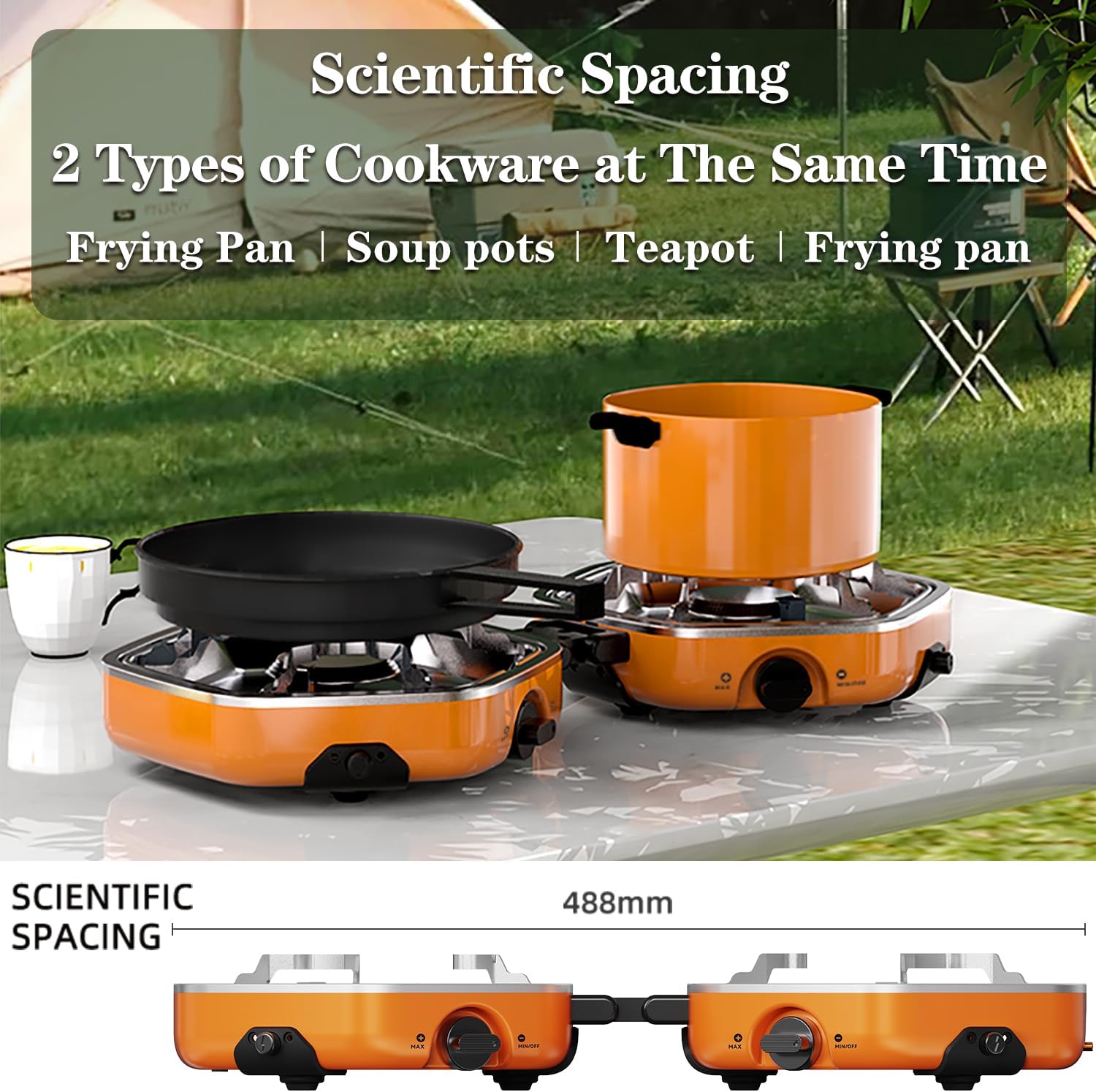 Thumbnail 4 de QSMYUYE 2 Burner Folding Camping Gas Stove with Piezo Ignition (Adjustable Burners)