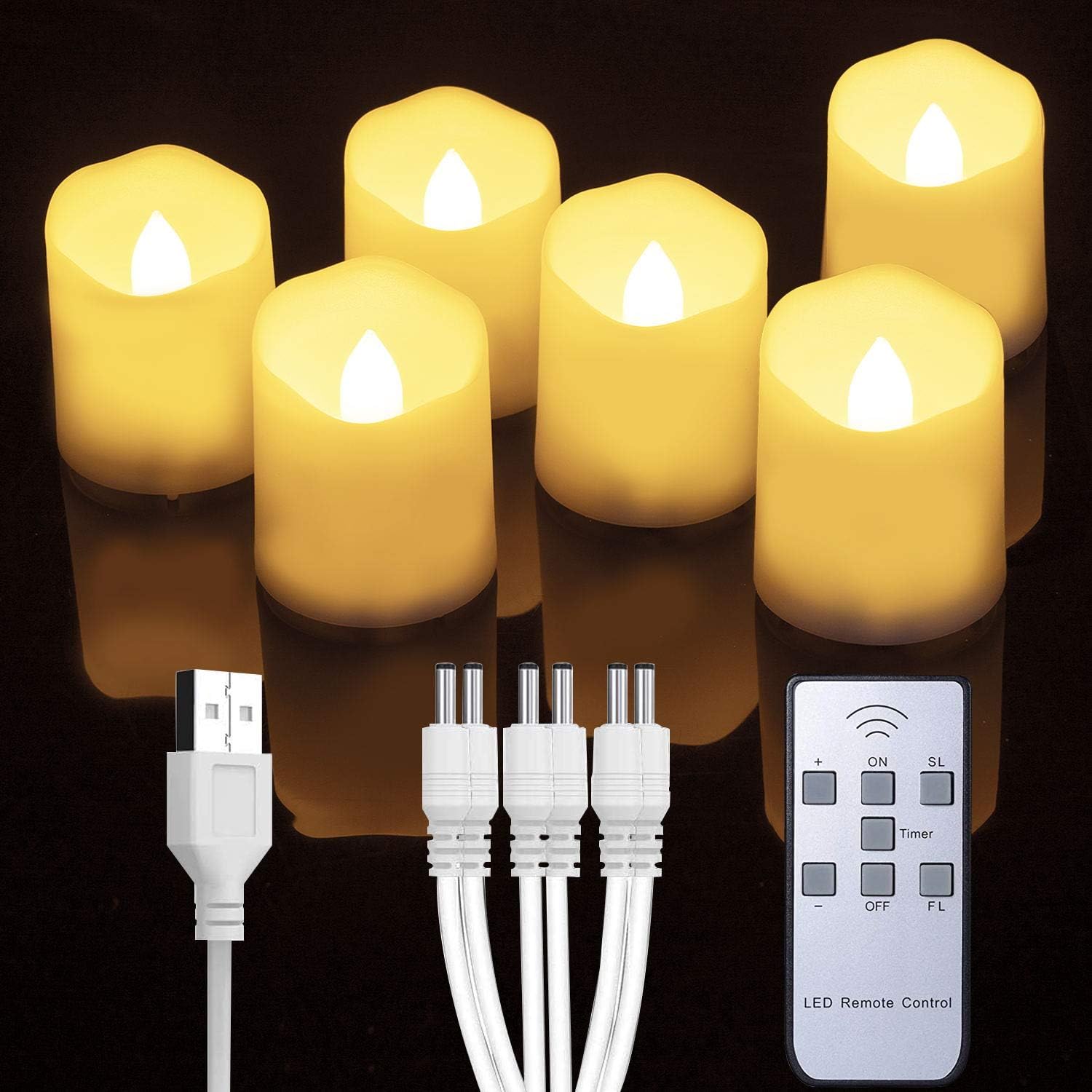 Detalle de Rechargeable LED tealights with remote, 6-pack