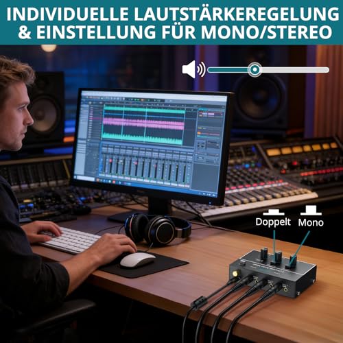 Thumbnail 3 de YGiTK 2-Kanal Audio-Mixer 6,35 mm + 3,5 mm – kompakter Mini-Mixer