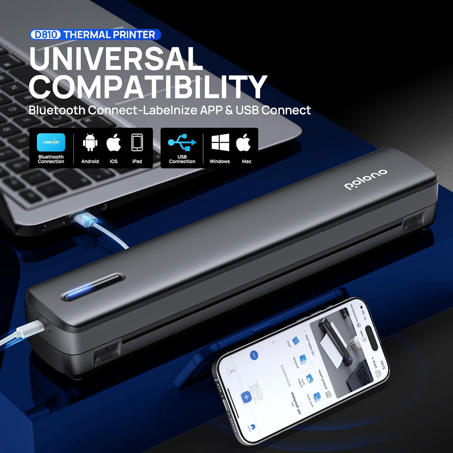 Thumbnail 4 de POLONO D810 portable thermal printer A4 support 📷