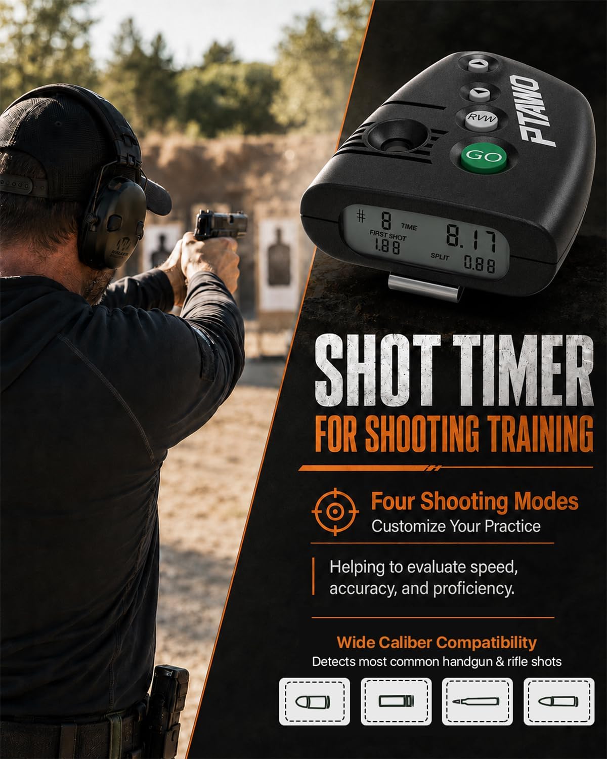 Detalle de Shot Timer for Shooting Competition & Training: 4 Modes, Loud Buzzer, Belt Clip