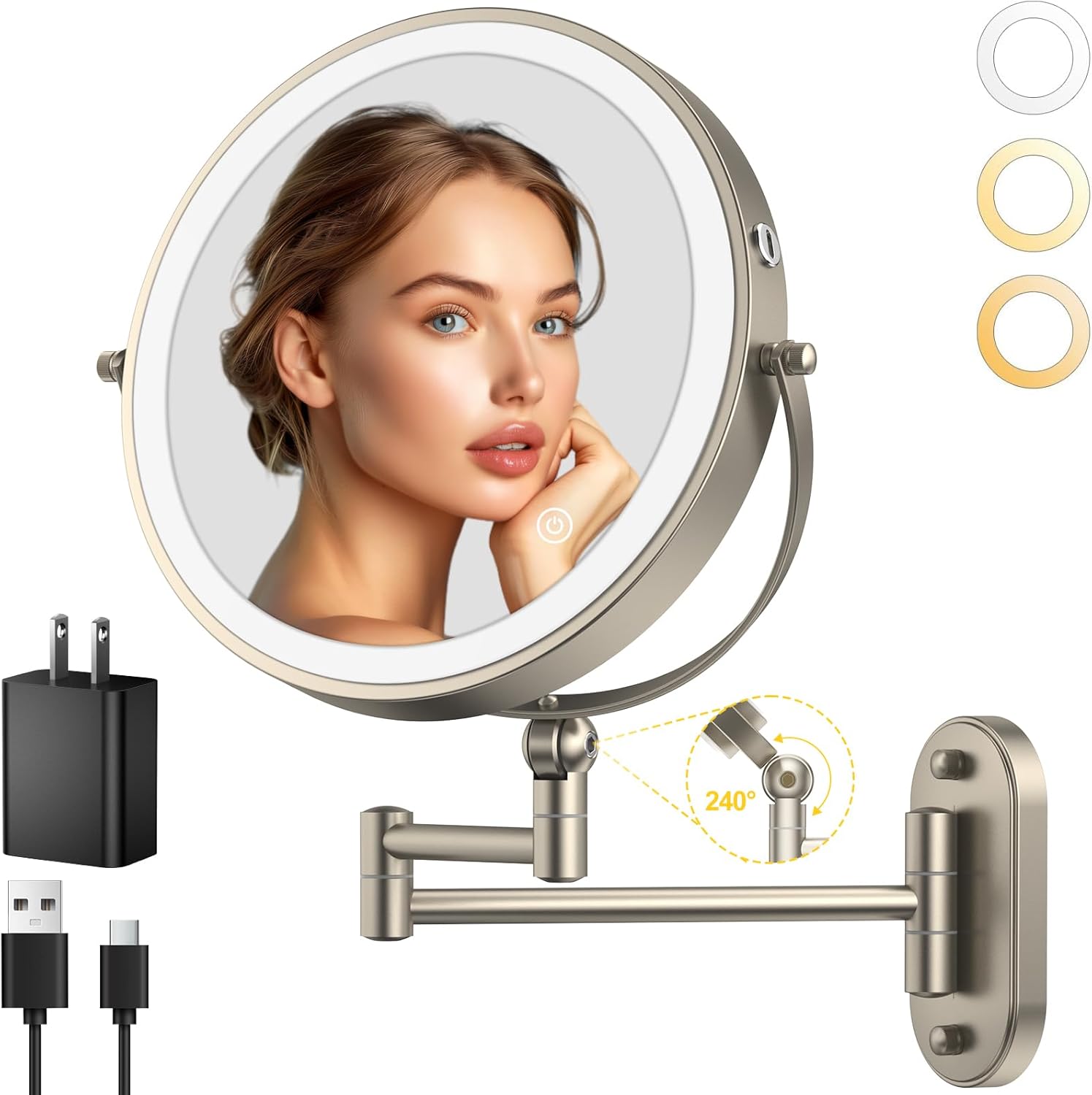 9" Wall Mounted Makeup Mirror with 4000mAh