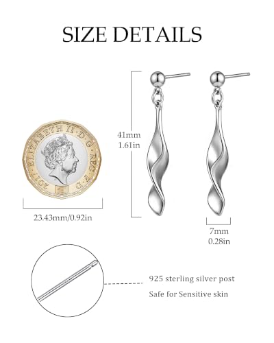 Thumbnail 4 de Aliyoham Silver Drop Earrings for Women, Silver-Plated Spiral Dangles