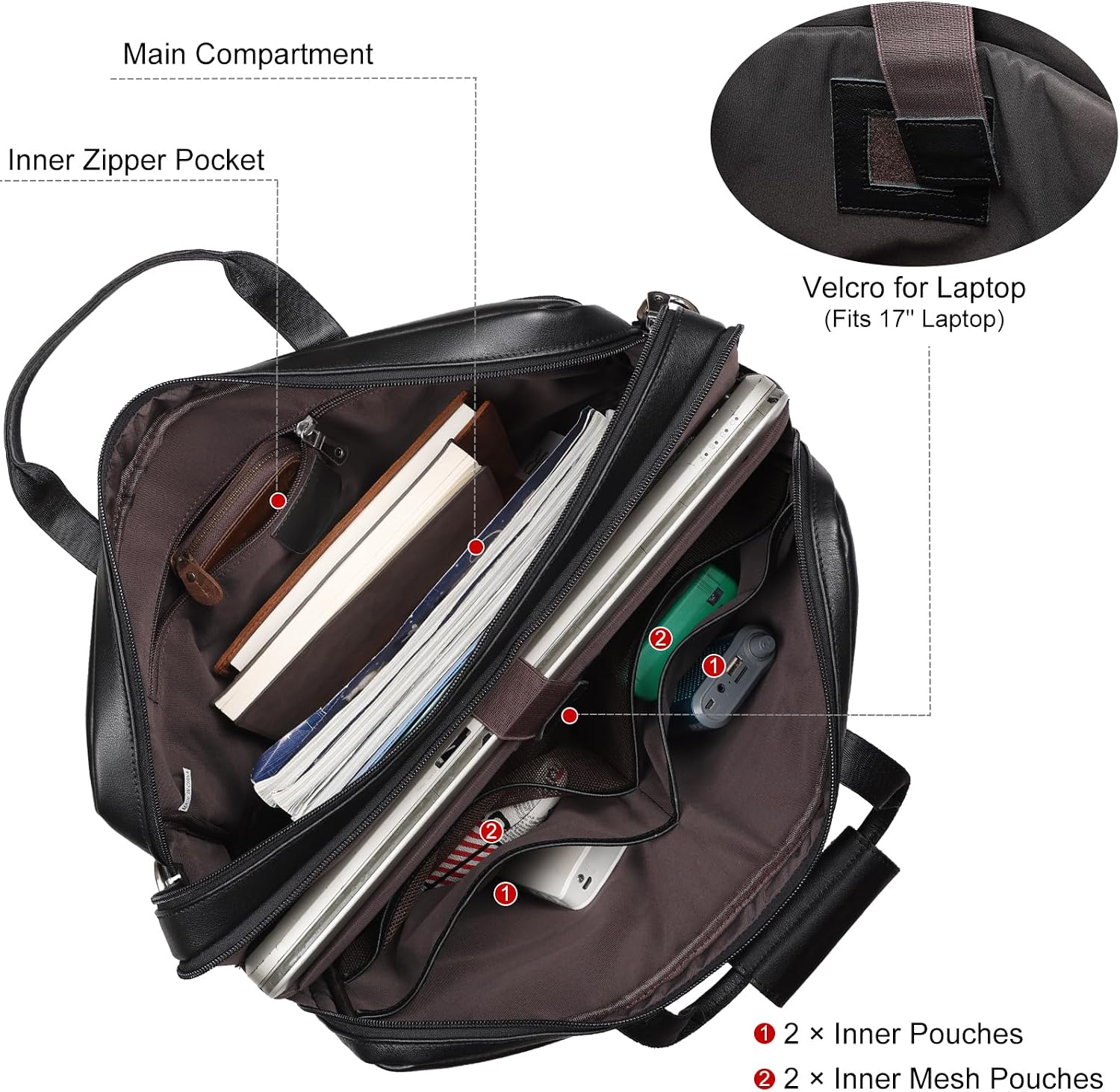 Thumbnail 4 de TIDING Men’s Leather Briefcase for 17 Inch Laptop (Calfskin, 17.7"), Black