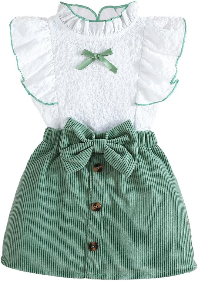 Thumbnail 6 de QUNERY Toddler Girl Long Sleeve Ruffled Top and Mini Skirt Set