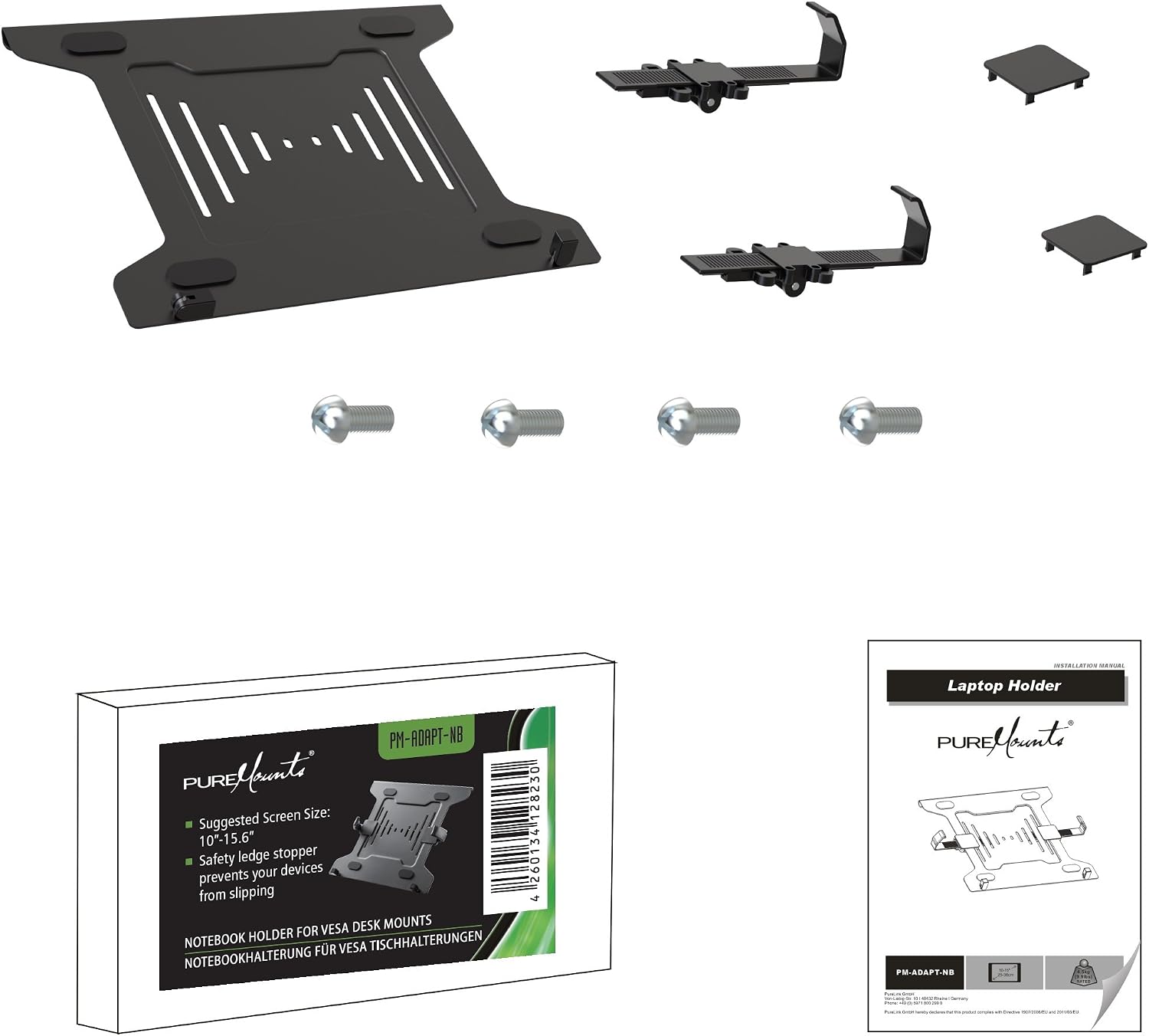 Detalle de PureMounts Adapt-NB Plaque Adaptateur VESA Universel pour Laptop—75x75/100x100, Noir