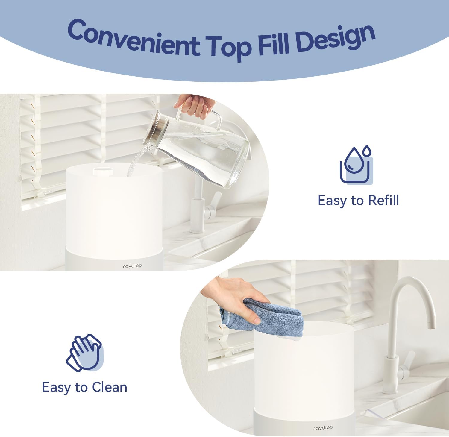 Thumbnail 5 de Raydrop Raydrop Humidifiers for Bedroom (3.0L cool mist) – Top-fill humidifier with timer, auto shut-off & essential oil diffuser