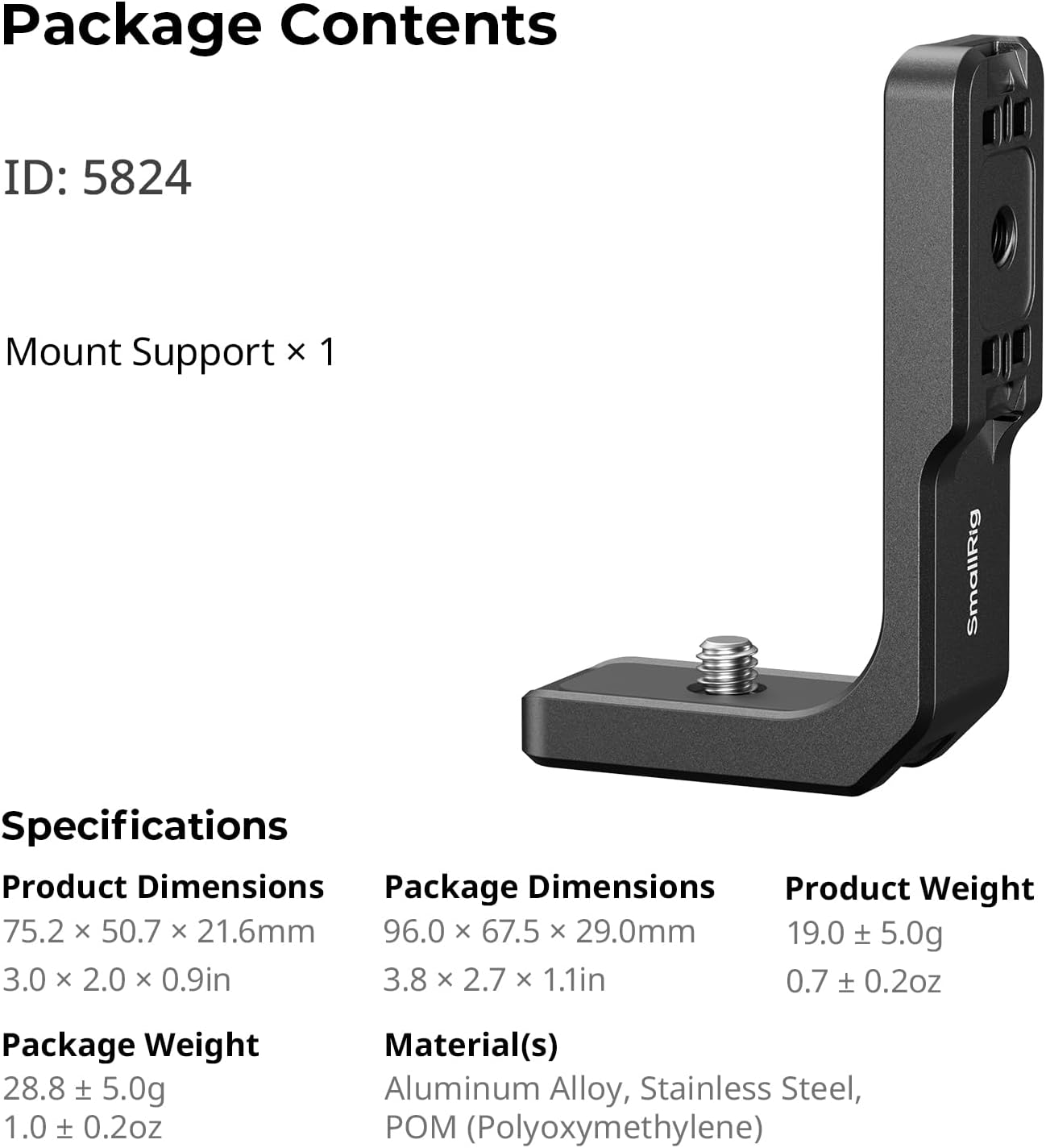 Detalle de Supporto verticale/orizzontale SMALLRIG per Insta360 X5/X4/X3 – sgancio rapido 1/4"-20 (5824)