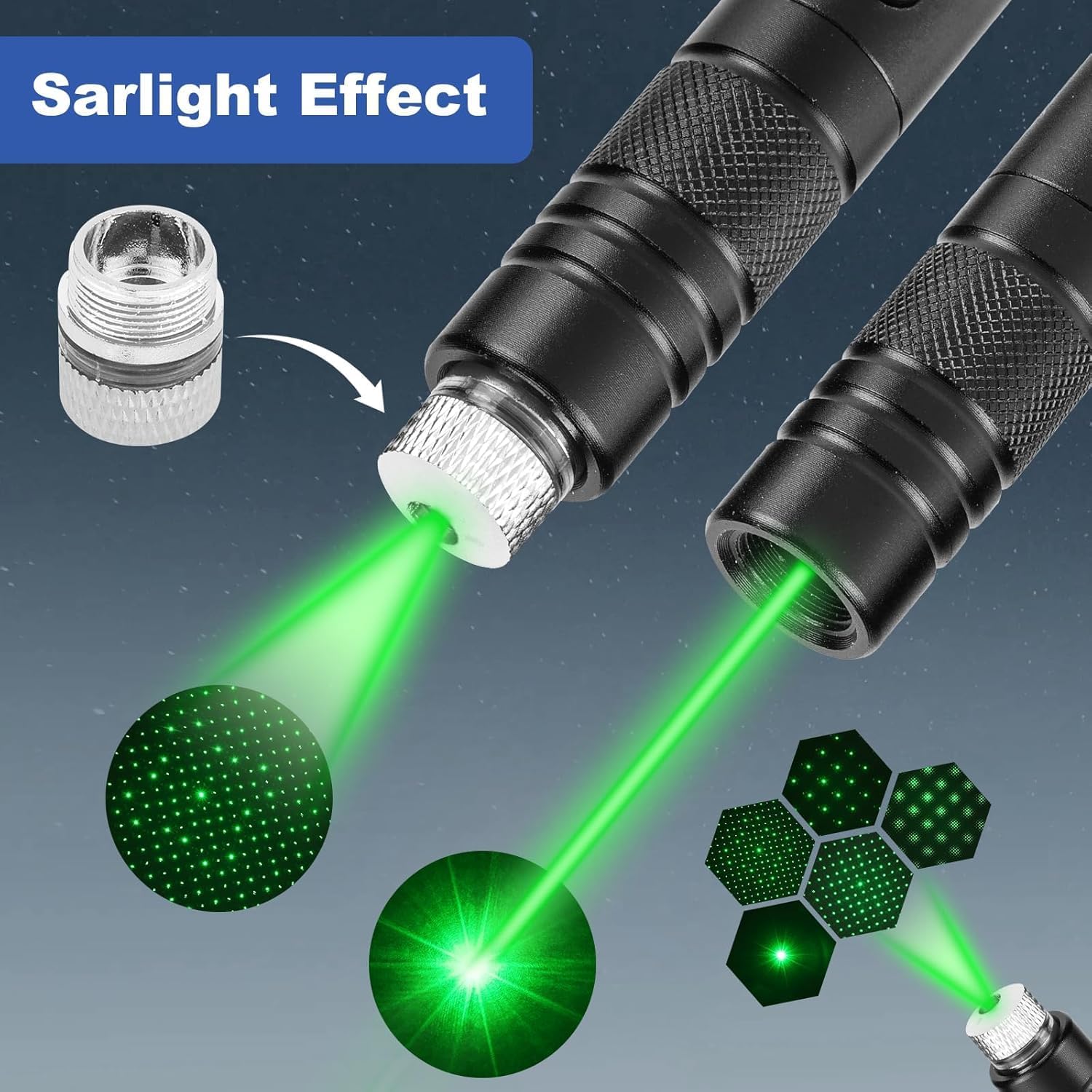 Detalle 2 de Damflew 9343 Green Laser Pointer, USB-A Charging, Starry-Sky Cap