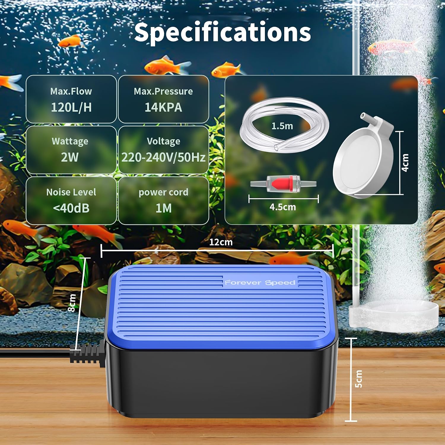 Detalle 2 de Forever Speed Leise Aquarium Luftpumpe 2 W