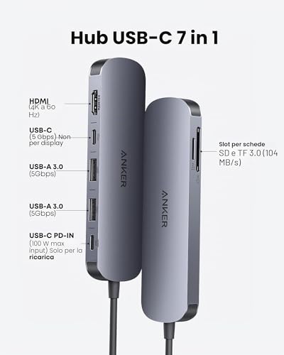 Detalle de Anker Hub USB C 7 in 1: adattatore multiporta Type-C per laptop