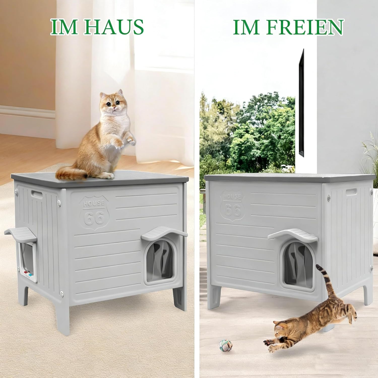 Thumbnail 5 de HiCaptain Outdoor-Katzenhaus winterfest aus HDPE mit Flucht-Tür – grau, für kleine bis mittlere Katzen