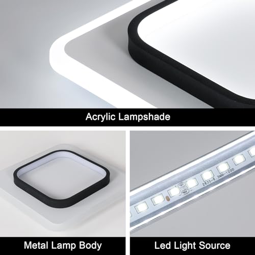 Detalle de DELIPOP Lámpara de Techo LED Moderna 30W Cuadrada 3375LM, 6500K, Plafón Blanco y Negro