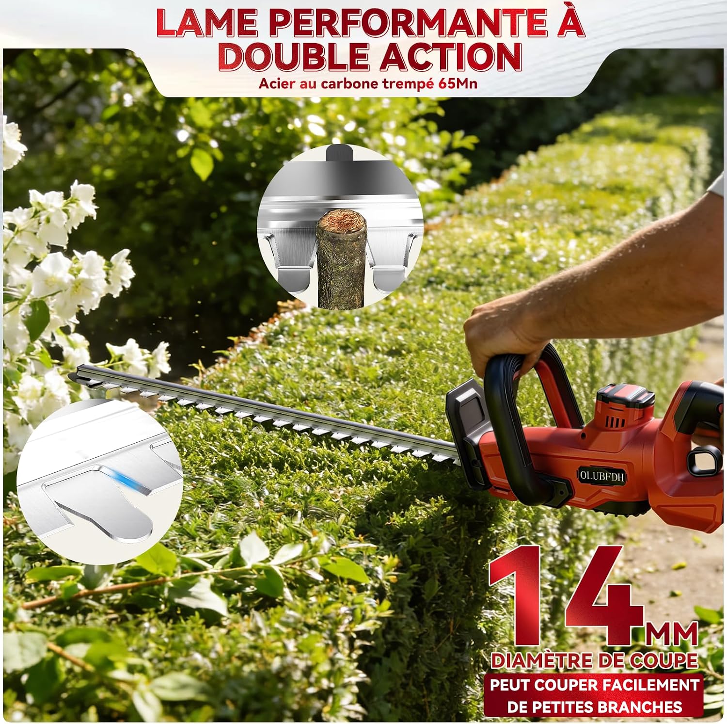Detalle de Olubfdh accuheggenschaar voor Makita 18 V, 52 cm, draaibare kop 270°