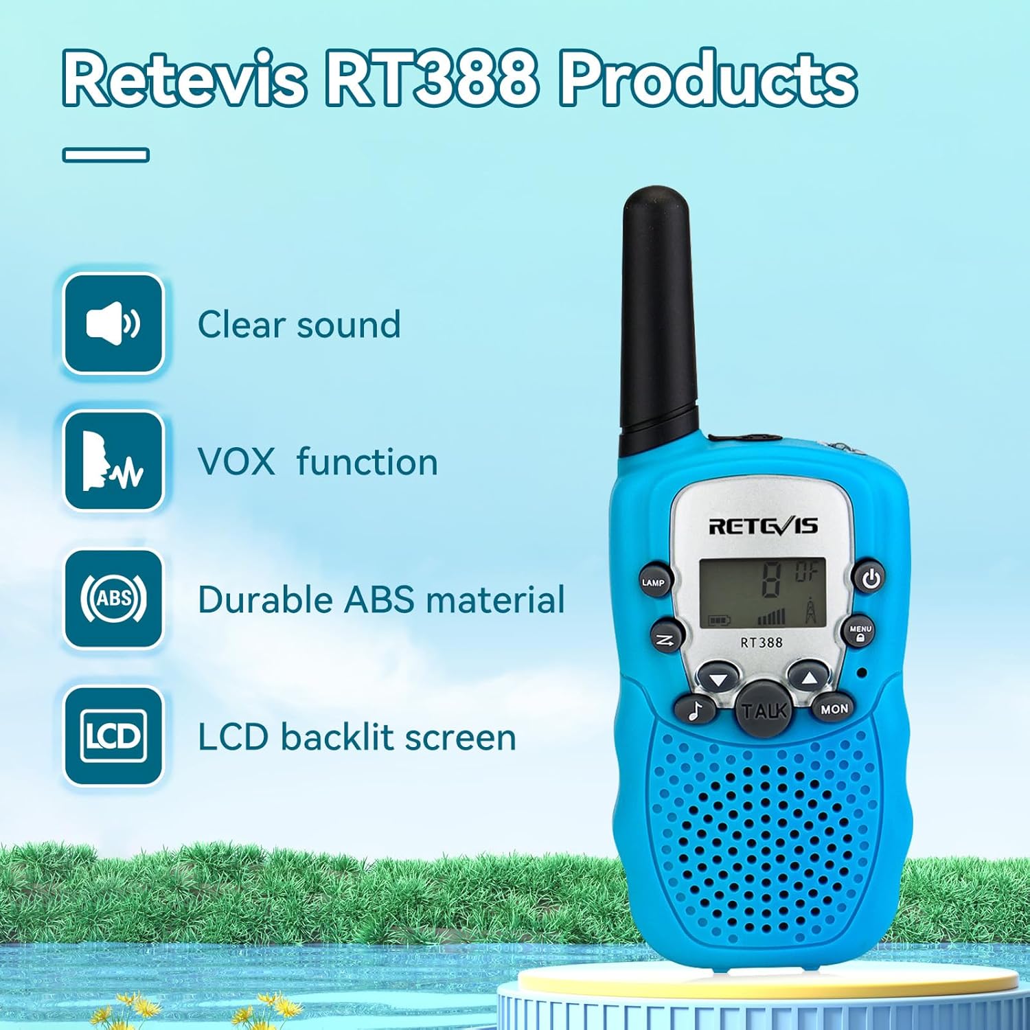 Thumbnail 1 de Retevis RT388 Walkie Talkie Bambini PMR446 con VOX, torcia e 8 canali (1 coppia, blu) per 4-12 anni